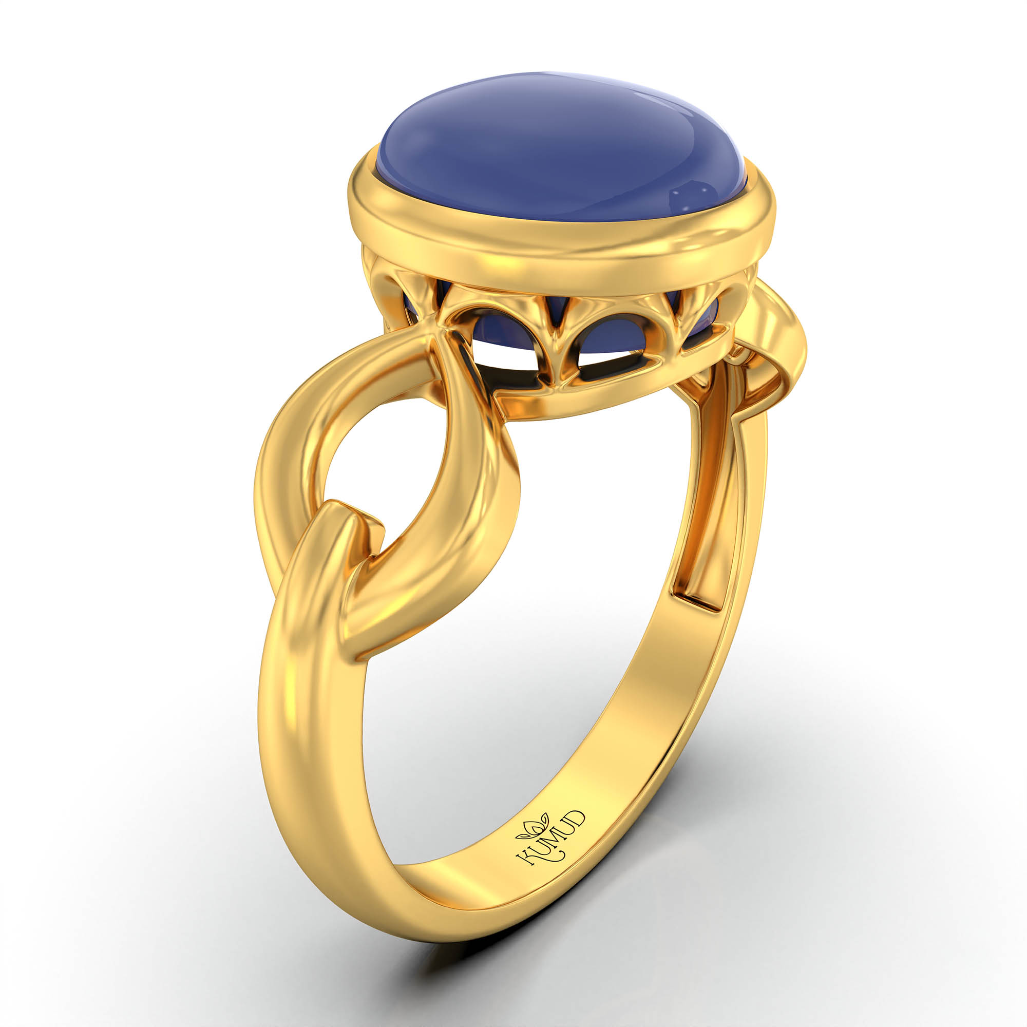 Blue Sapphire (Neelam) Ring for Women in 22K Yellow Gold – Oval Cabochon 9x8 mm, Bezel Setting, 3 g (Design KF-3) thumbnail