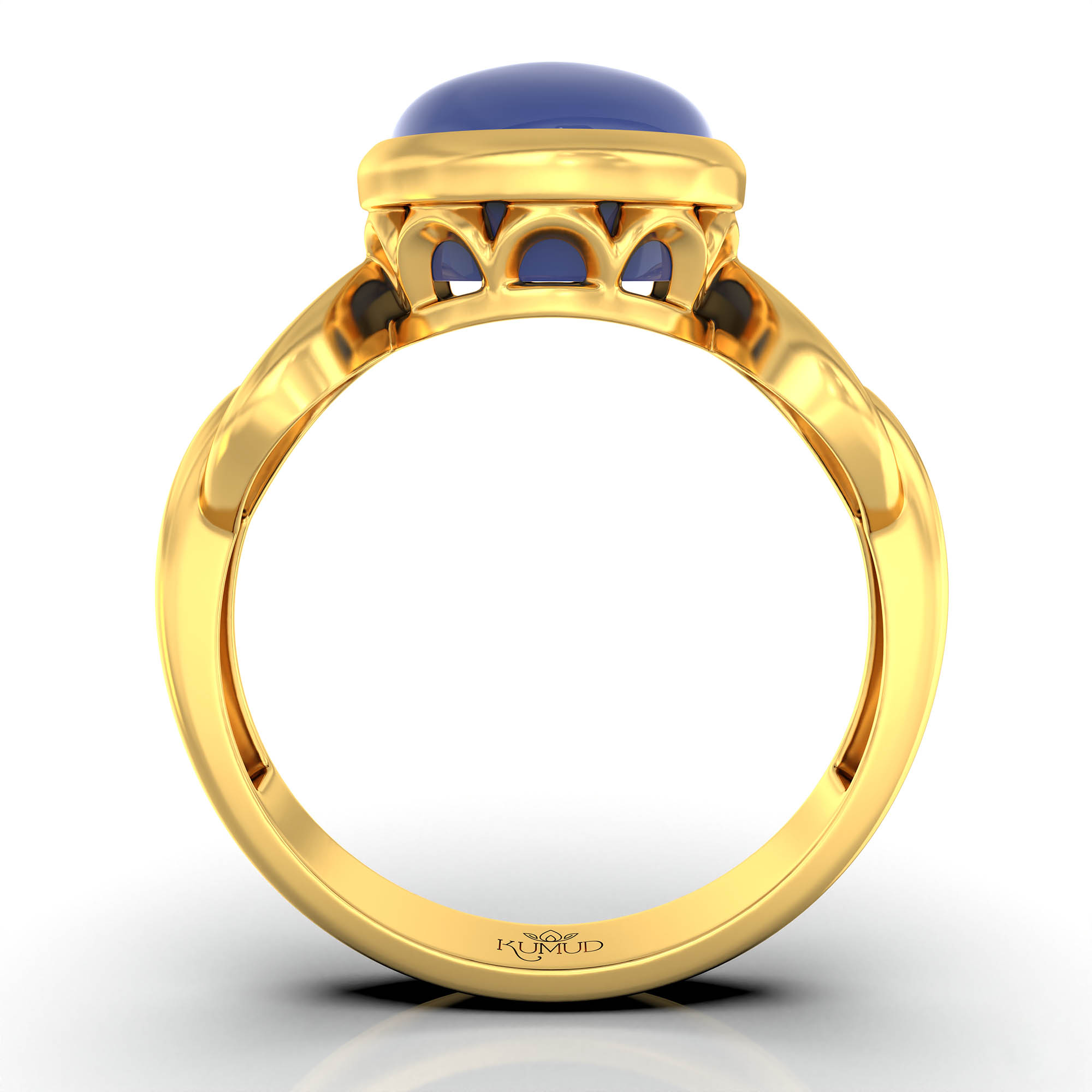 Blue Sapphire (Neelam) Ring for Women in 22K Yellow Gold – Oval Cabochon 9x8 mm, Bezel Setting, 3 g (Design KF-3) thumbnail