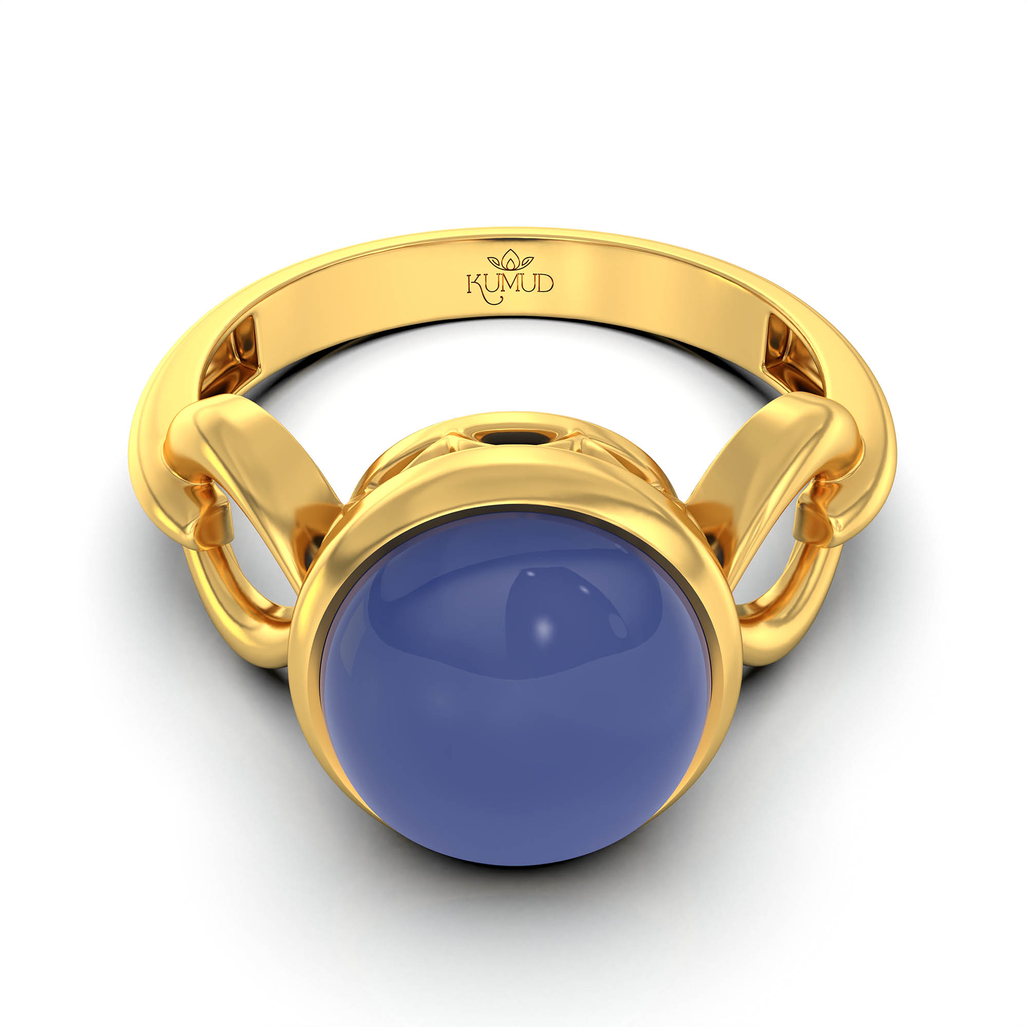 Blue Sapphire (Neelam) Ring for Women in 22K Yellow Gold – Oval Cabochon 9x8 mm, Bezel Setting, 3 g (Design KF-3) thumbnail