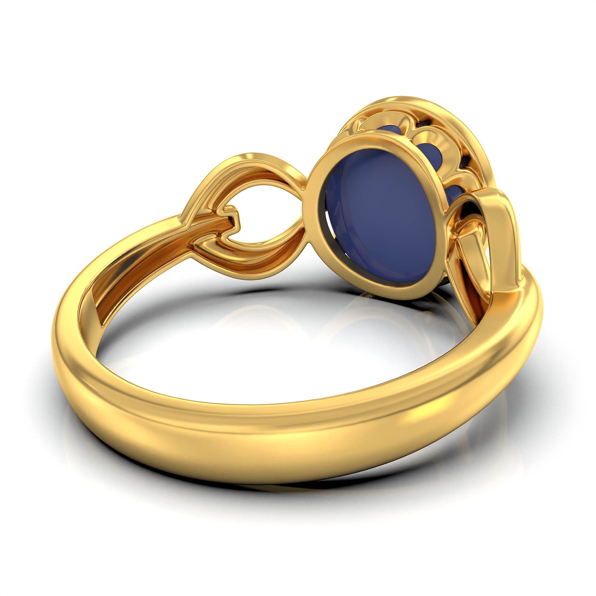 Blue Sapphire (Neelam) Ring for Women in 22K Yellow Gold – Oval Cabochon 9x8 mm, Bezel Setting, 3 g (Design KF-3) thumbnail