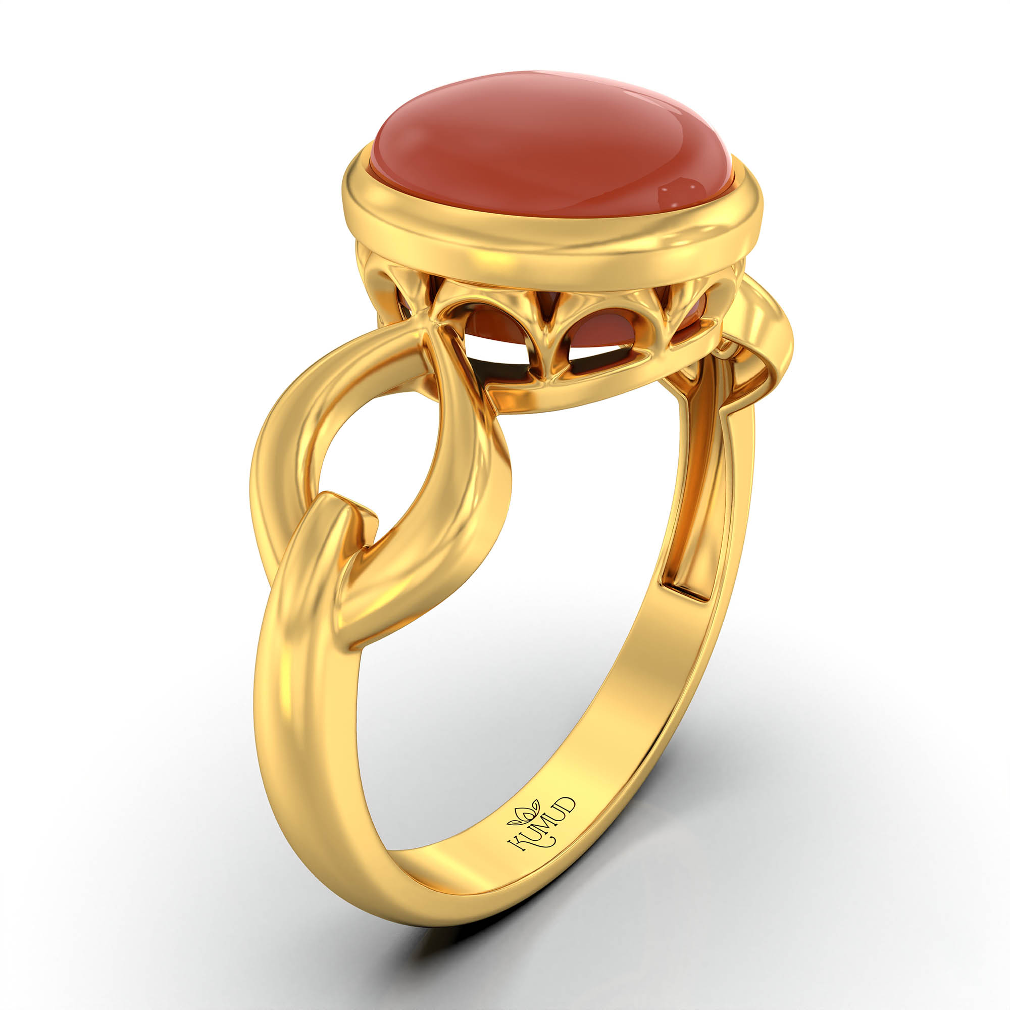 Red Coral (Moonga) Ring for Women in 22K Yellow Gold – Oval Cabochon 9x8 mm, Bezel Setting, 3 g (Design KF-3) thumbnail