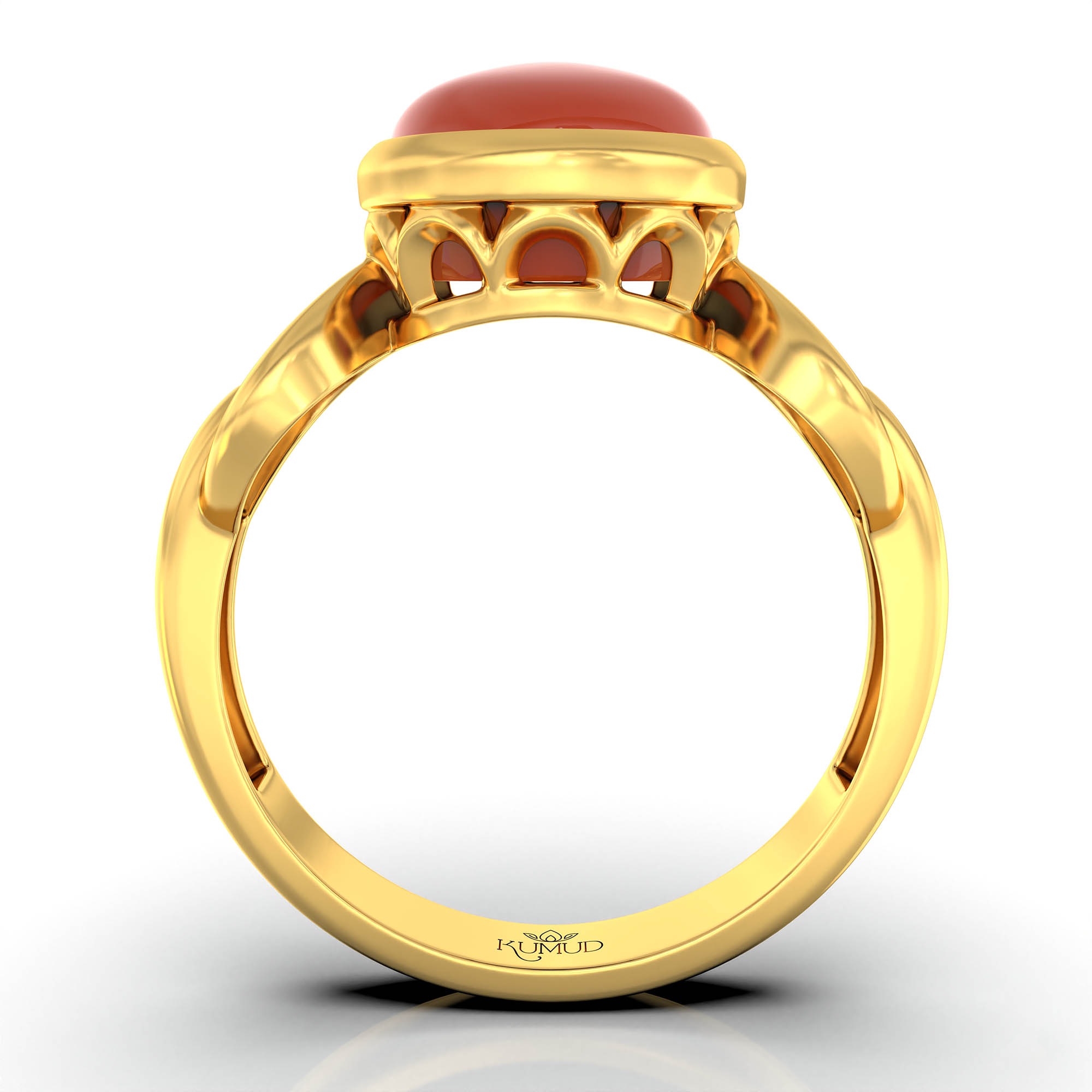 Red Coral (Moonga) Ring for Women in 22K Yellow Gold – Oval Cabochon 9x8 mm, Bezel Setting, 3 g (Design KF-3) thumbnail