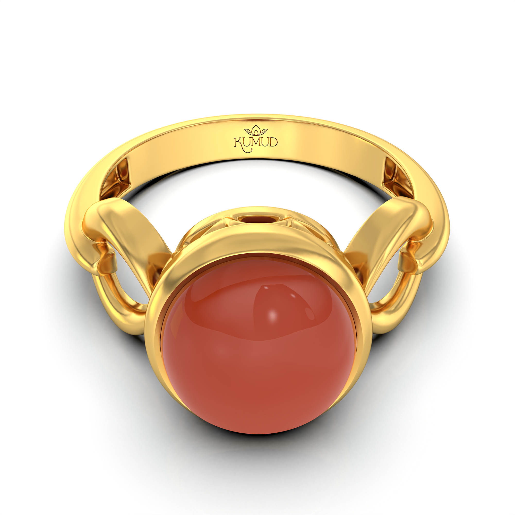 Red Coral (Moonga) Ring for Women in 22K Yellow Gold – Oval Cabochon 9x8 mm, Bezel Setting, 3 g (Design KF-3) thumbnail