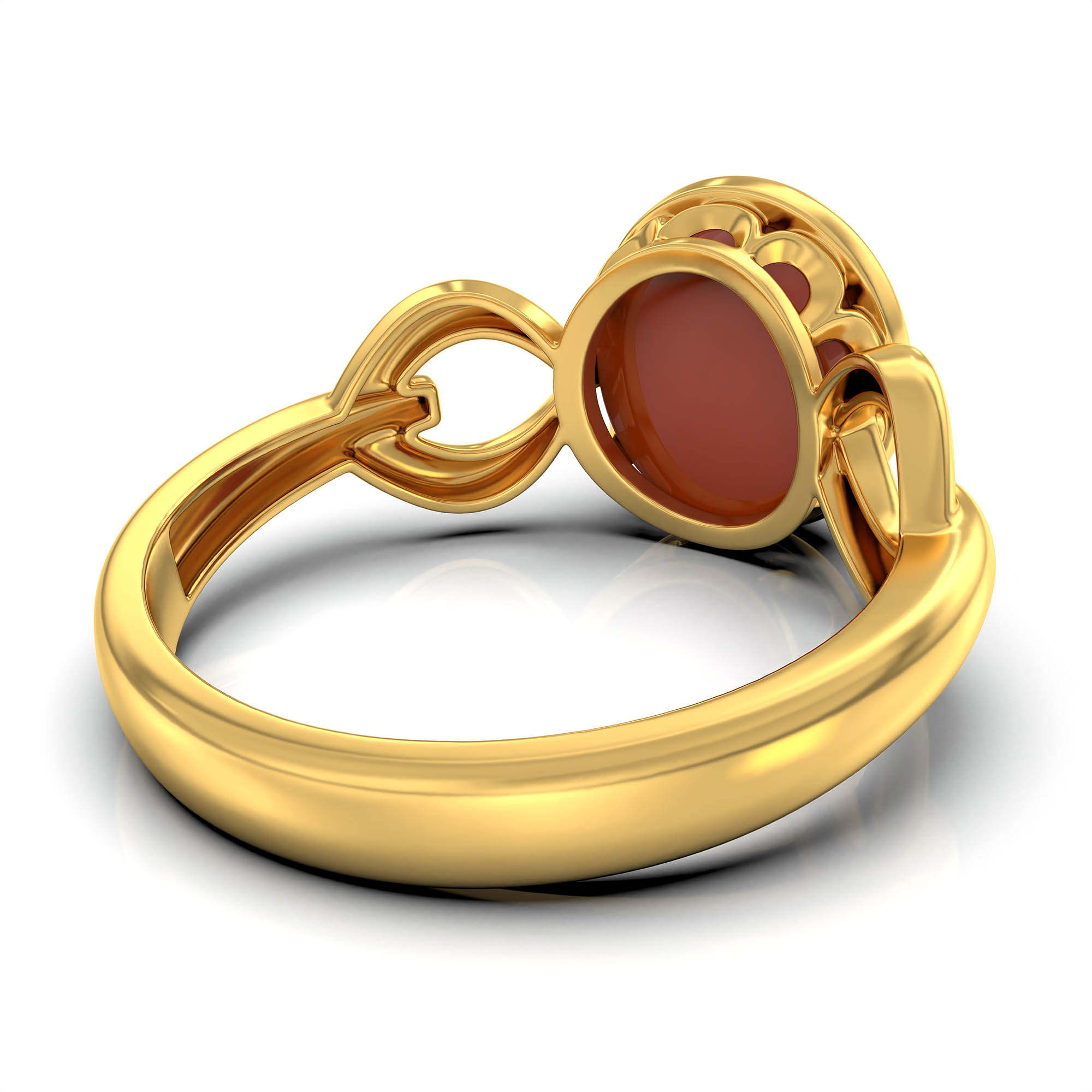 Red Coral (Moonga) Ring for Women in 22K Yellow Gold – Oval Cabochon 9x8 mm, Bezel Setting, 3 g (Design KF-3) thumbnail