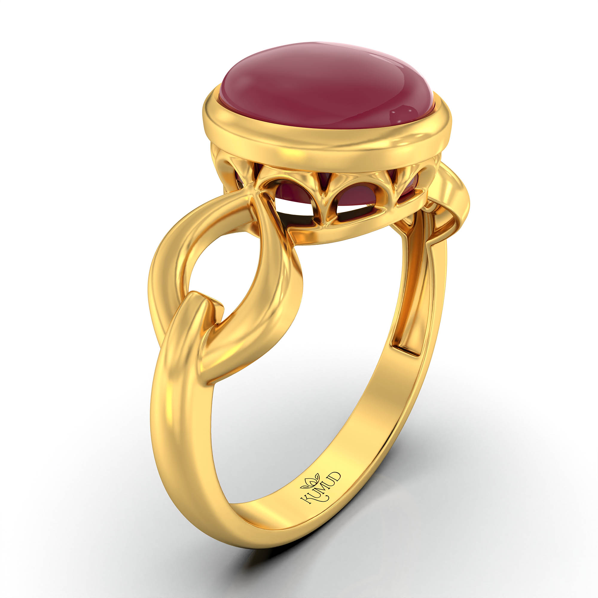Ruby (Manik) Ring for Women in 22K Yellow Gold – Oval Cabochon 9x8 mm, Bezel Setting, 3 g (Design KF-3) thumbnail