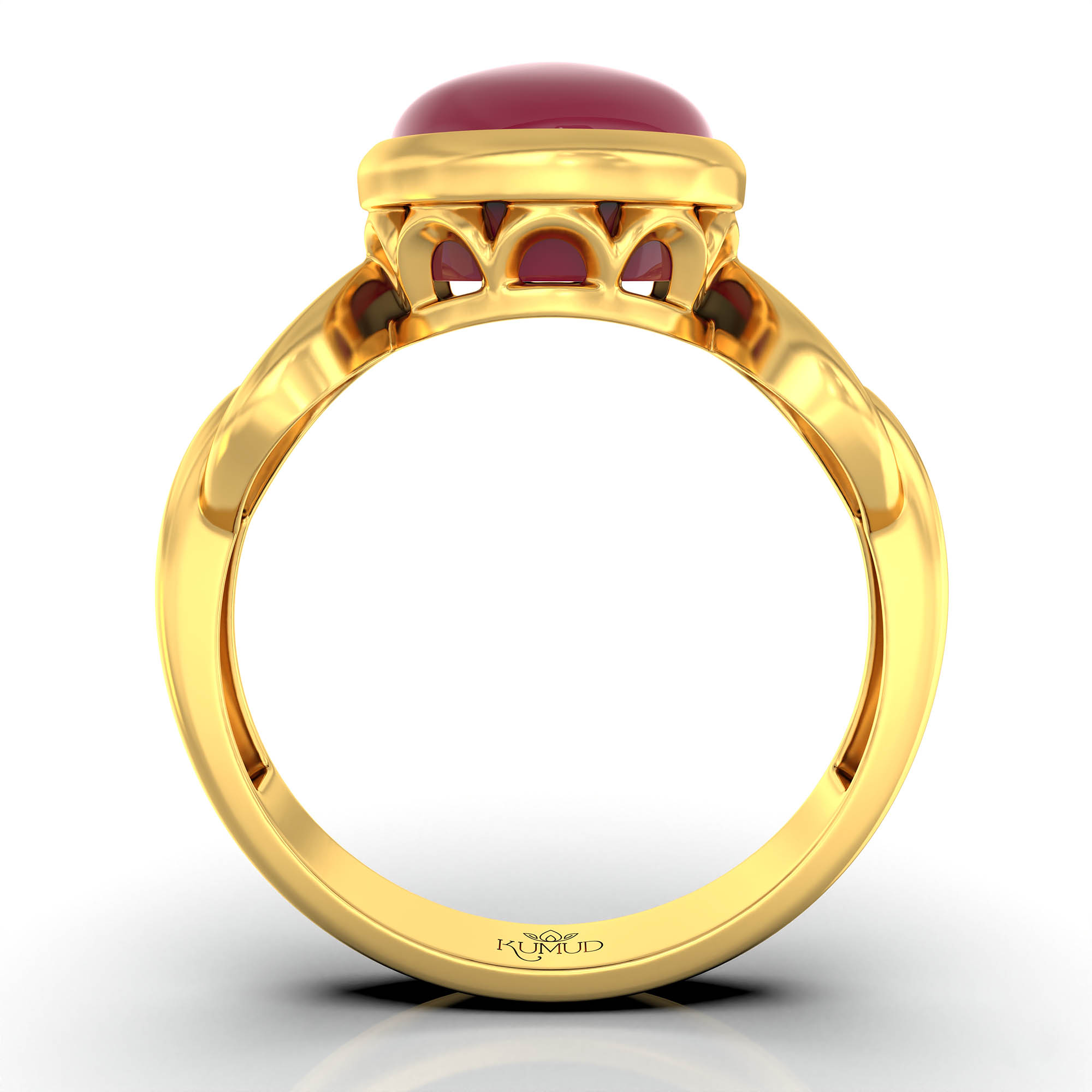 Ruby (Manik) Ring for Women in 22K Yellow Gold – Oval Cabochon 9x8 mm, Bezel Setting, 3 g (Design KF-3) thumbnail
