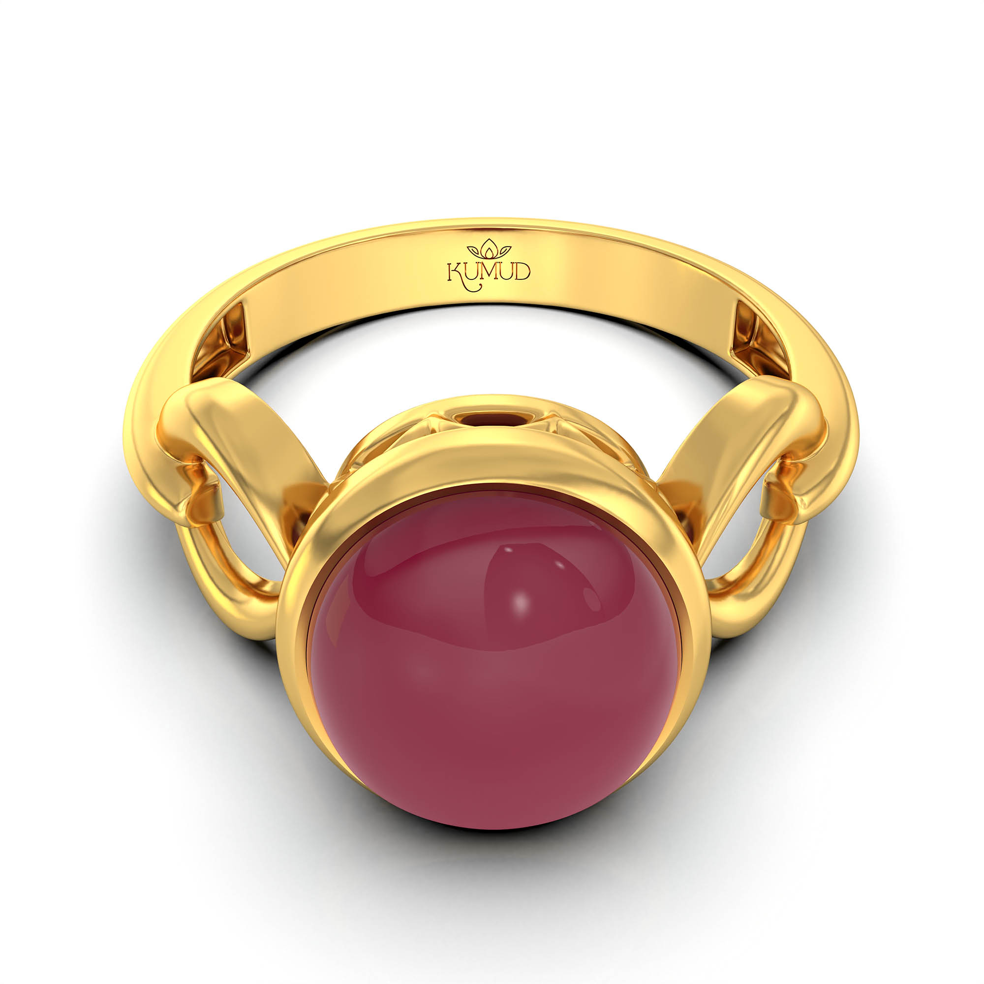 Ruby (Manik) Ring for Women in 22K Yellow Gold – Oval Cabochon 9x8 mm, Bezel Setting, 3 g (Design KF-3) thumbnail