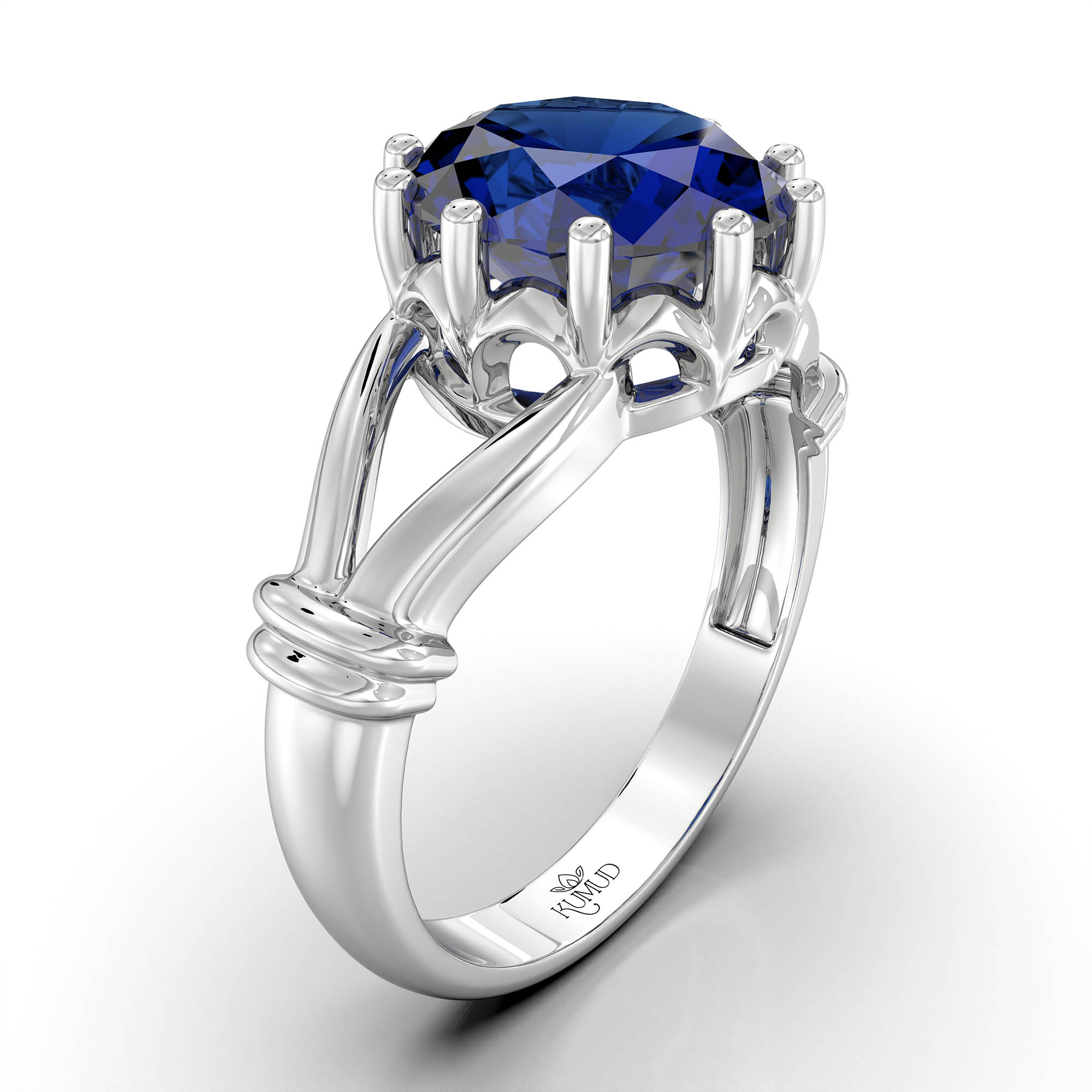 Blue Sapphire (Neelam) Ring for Women in 18K White Gold – Oval 9x8 mm, Prong Setting, 3 g (Design KF-4) thumbnail