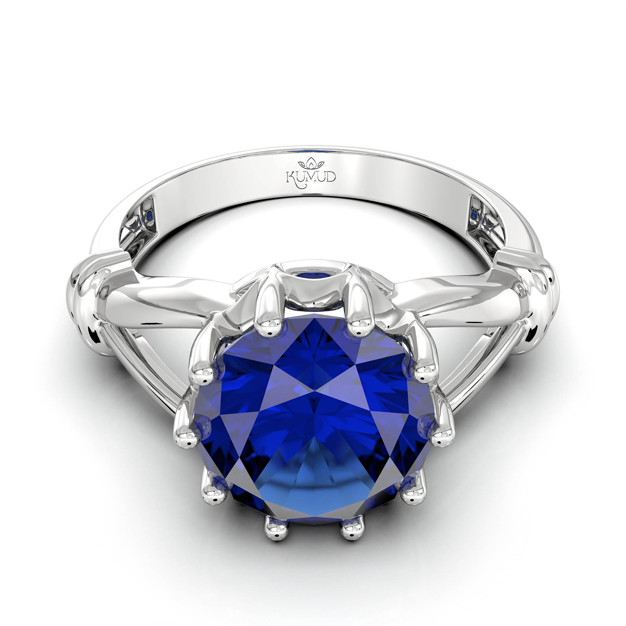 Blue Sapphire (Neelam) Ring for Women in 18K White Gold – Oval 9x8 mm, Prong Setting, 3 g (Design KF-4) thumbnail