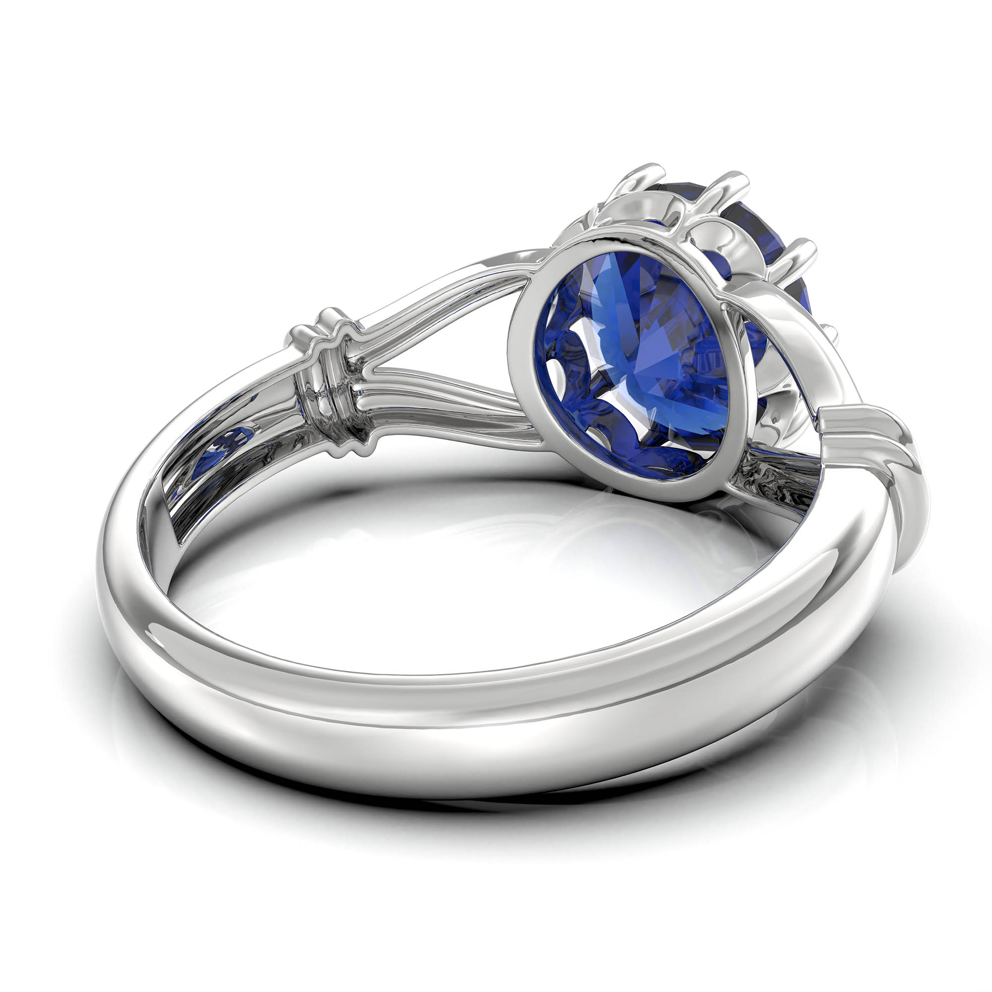 Blue Sapphire (Neelam) Ring for Women in 18K White Gold – Oval 9x8 mm, Prong Setting, 3 g (Design KF-4) thumbnail