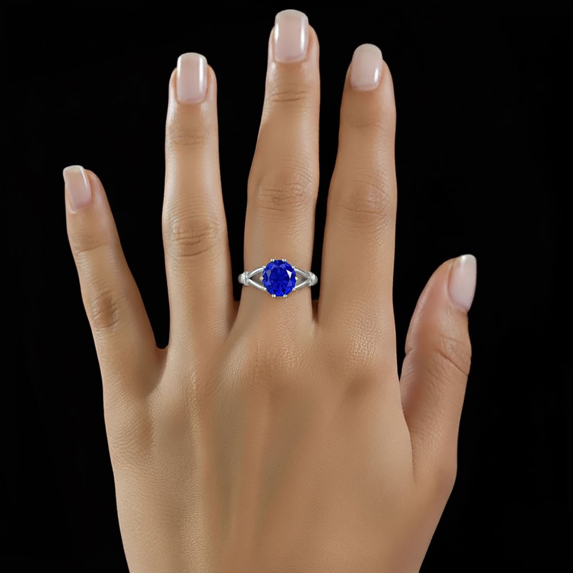 Blue Sapphire (Neelam) Ring for Women in 18K White Gold – Oval 9x8 mm, Prong Setting, 3 g (Design KF-4) thumbnail