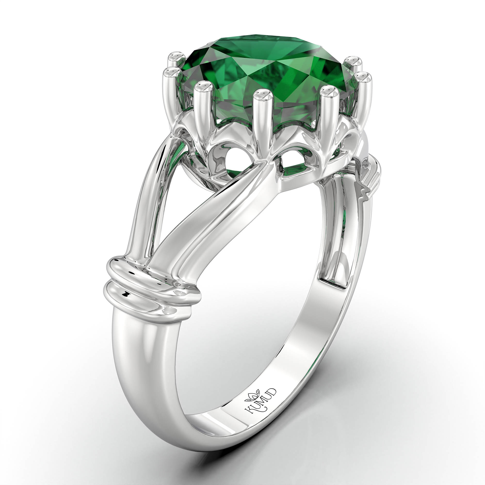 Emerald (Panna) Ring for Women in 925 Sterling Silver – Oval 9x8 mm, Prong Setting, 1.8 g (Design KF-4) thumbnail