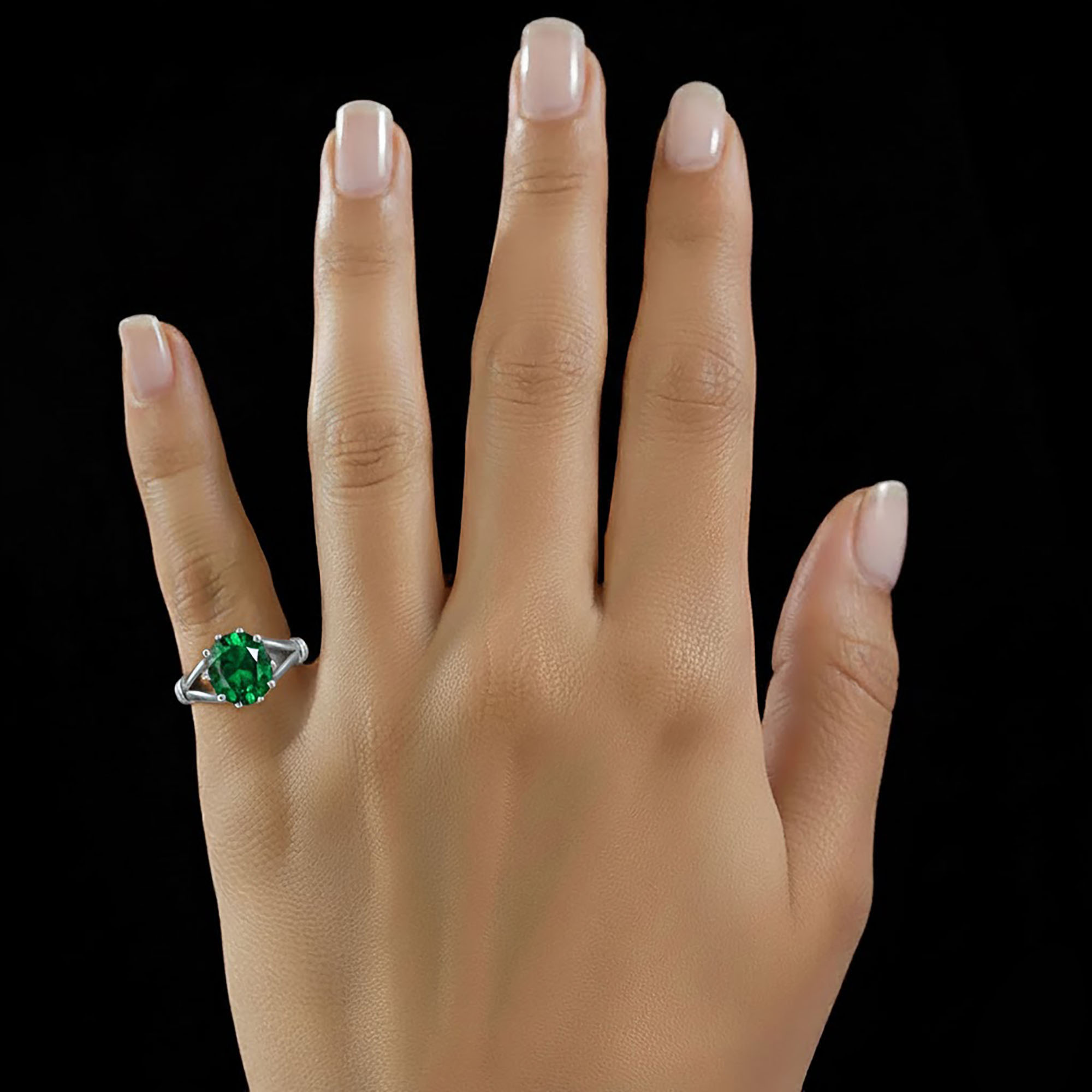 Emerald (Panna) Ring for Women in 925 Sterling Silver – Oval 9x8 mm, Prong Setting, 1.8 g (Design KF-4) thumbnail