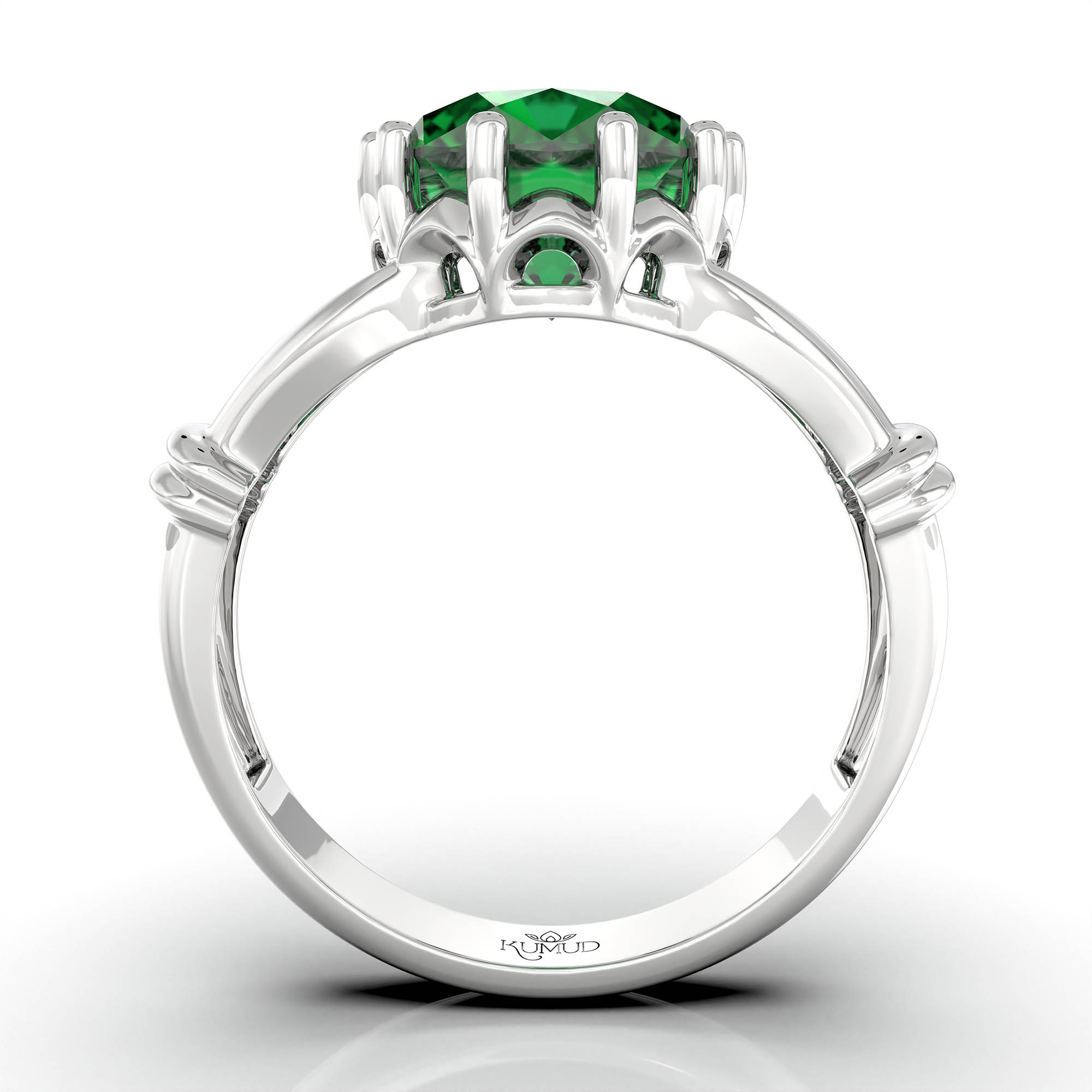 Emerald (Panna) Ring for Women in 18K White Gold – Oval 9x8 mm, Prong Setting, 3 g (Design KF-4) thumbnail