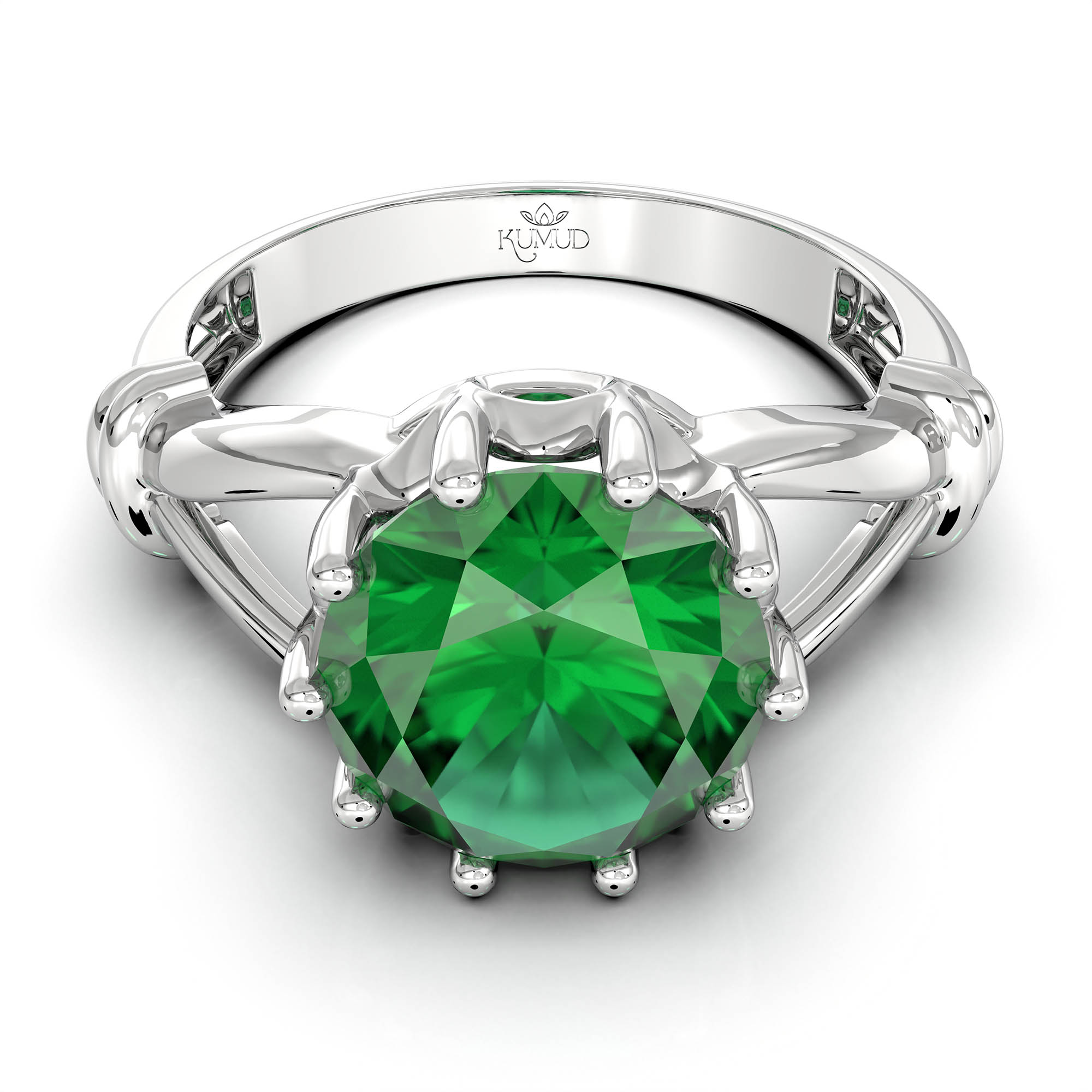 Emerald (Panna) Ring for Women in 18K White Gold – Oval 9x8 mm, Prong Setting, 3 g (Design KF-4) thumbnail