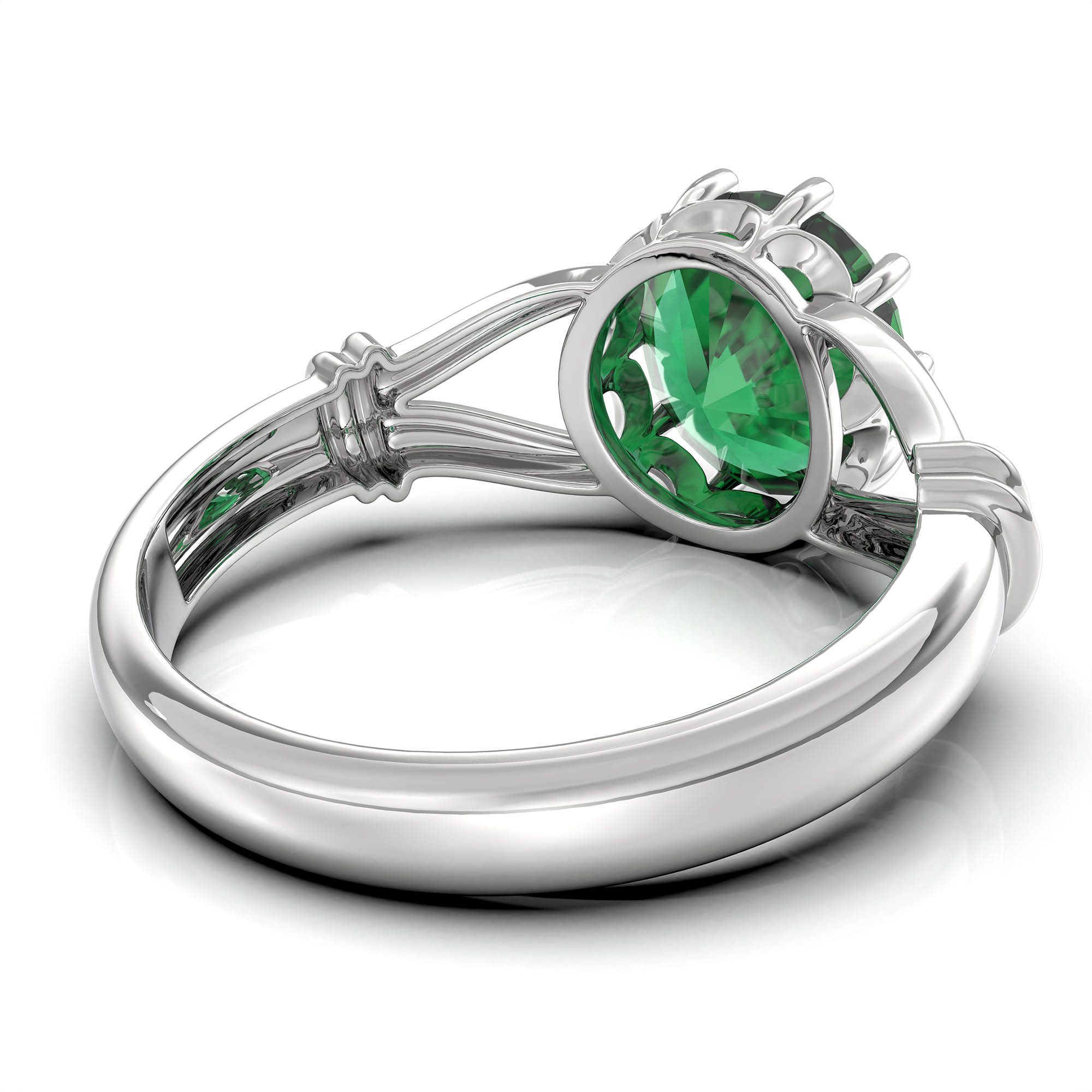 Emerald (Panna) Ring for Women in 18K White Gold – Oval 9x8 mm, Prong Setting, 3 g (Design KF-4) thumbnail