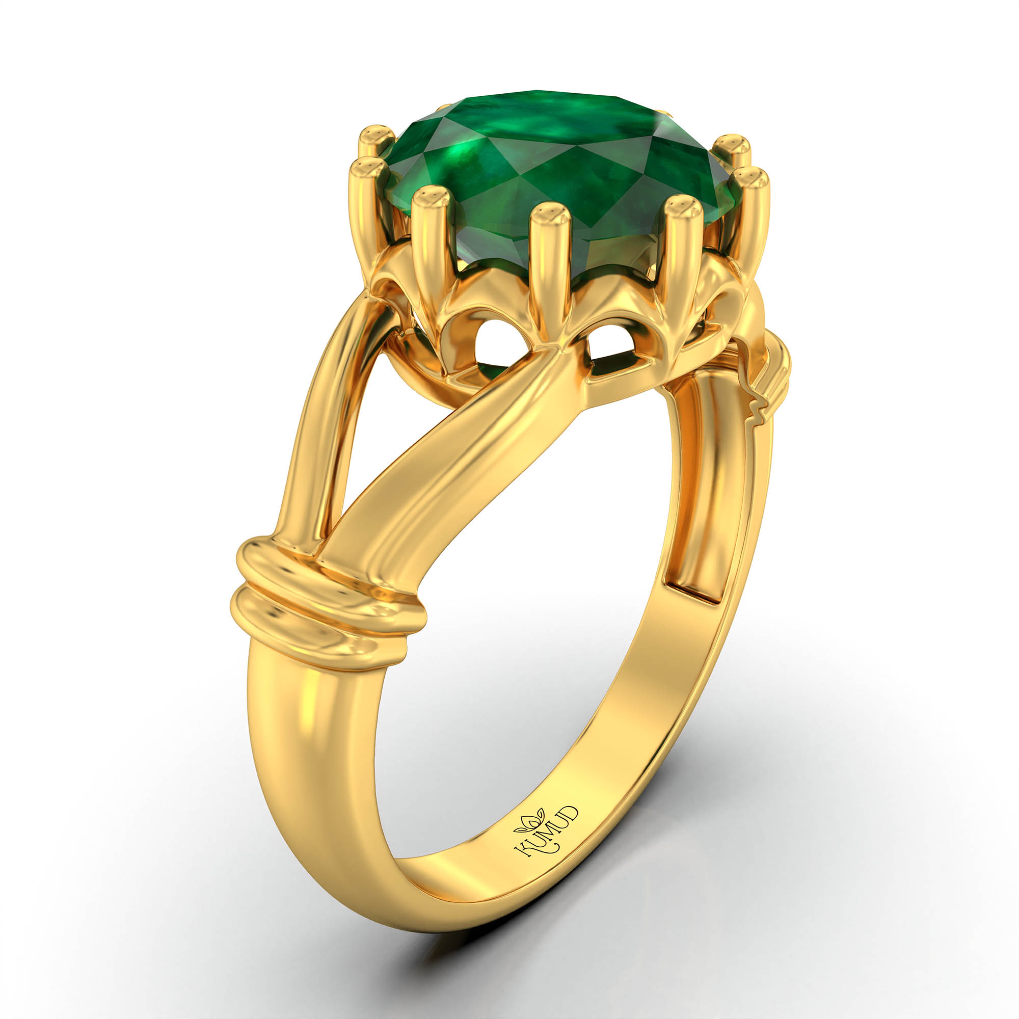 Emerald (Panna) Ring for Women in 22K Yellow Gold – Oval 9x8 mm, Prong Setting, 3 g (Design KF-4) thumbnail