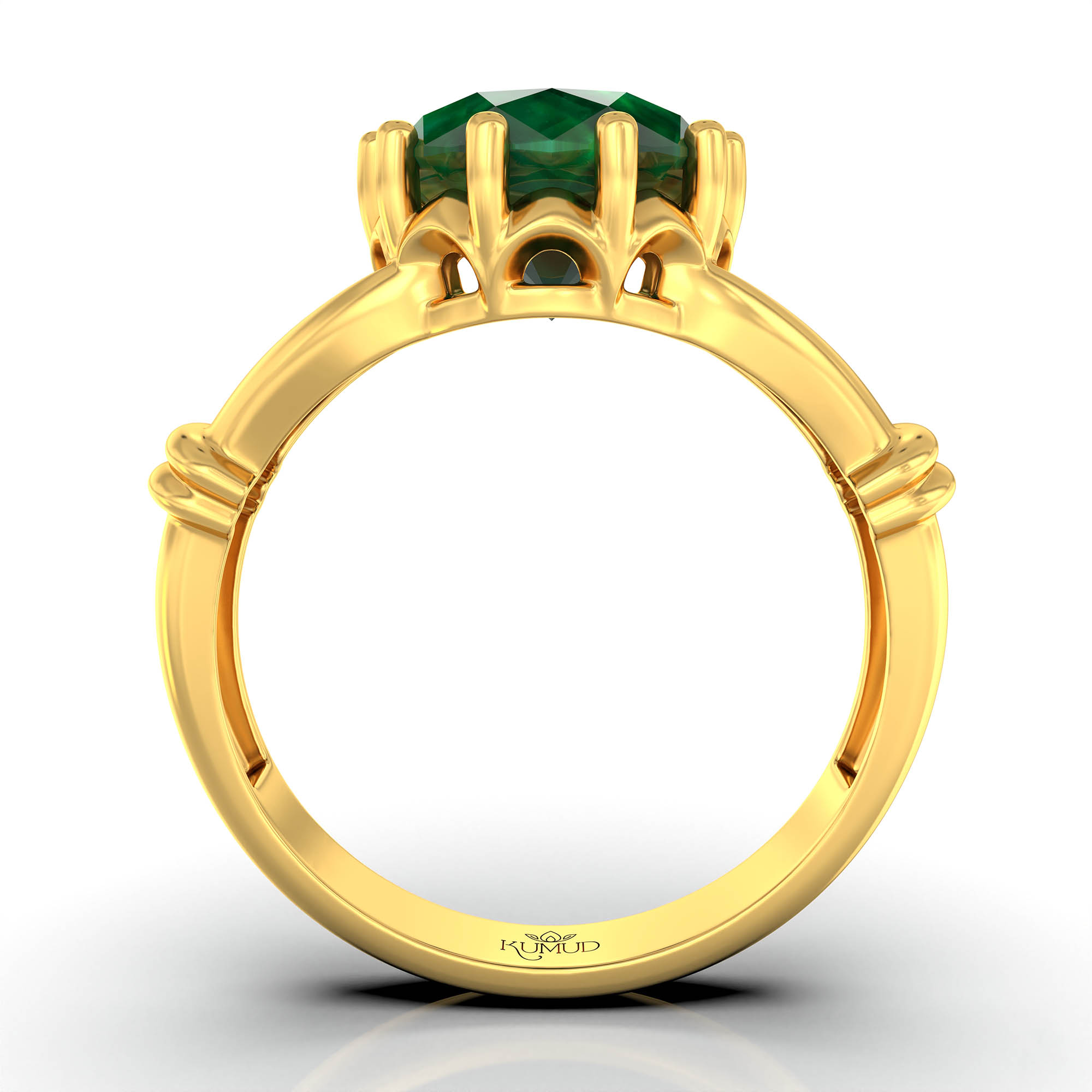 Emerald (Panna) Ring for Women in 22K Yellow Gold – Oval 9x8 mm, Prong Setting, 3 g (Design KF-4) thumbnail