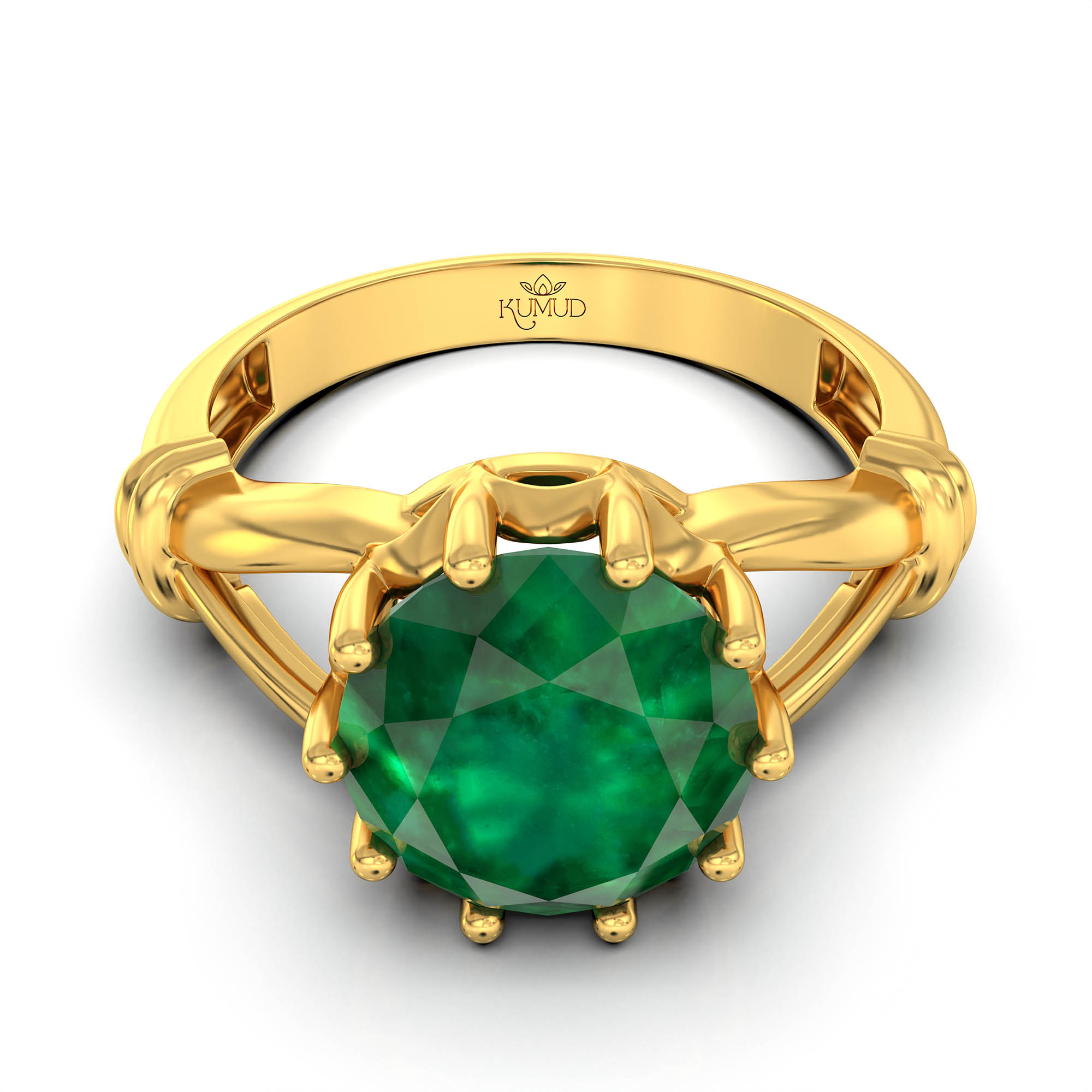 Emerald (Panna) Ring for Women in 22K Yellow Gold – Oval 9x8 mm, Prong Setting, 3 g (Design KF-4) thumbnail