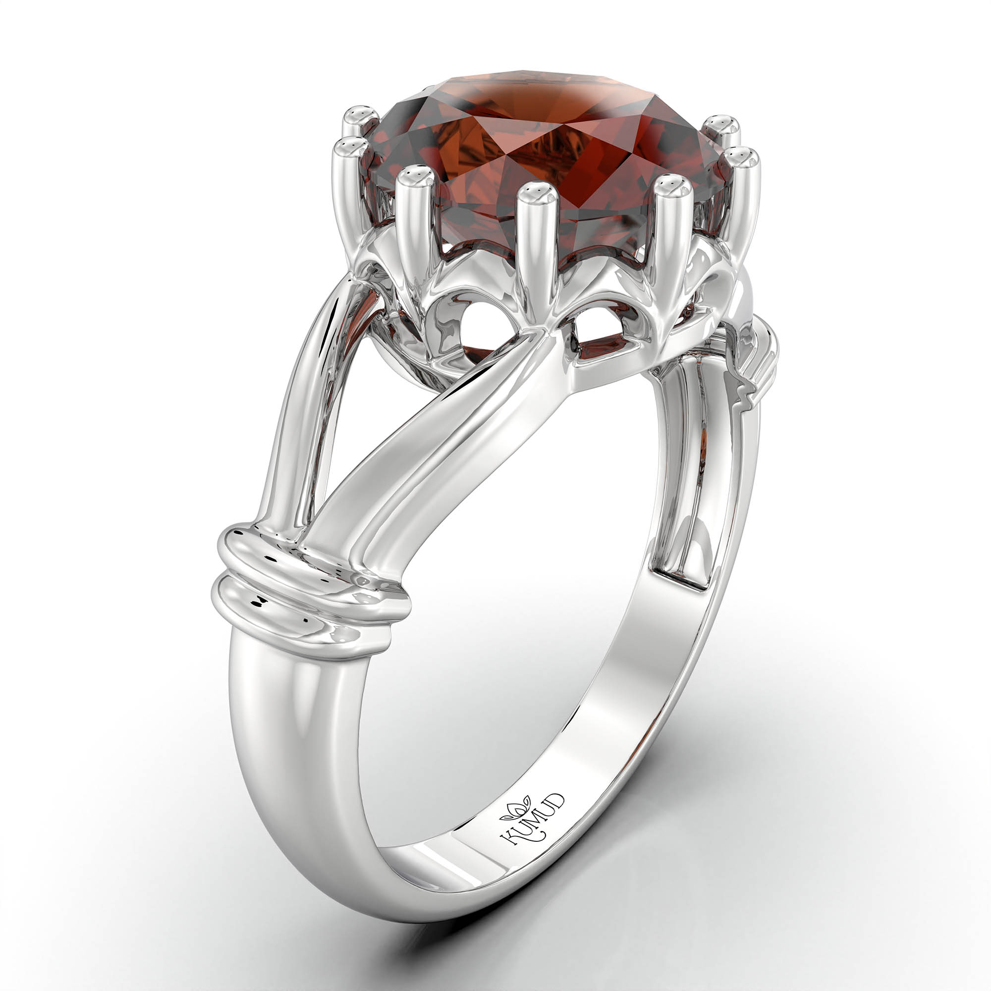 Hessonite (Gomed) Ring for Women in 18K White Gold – Oval 9x8 mm, Prong Setting, 3 g (Design KF-4) thumbnail