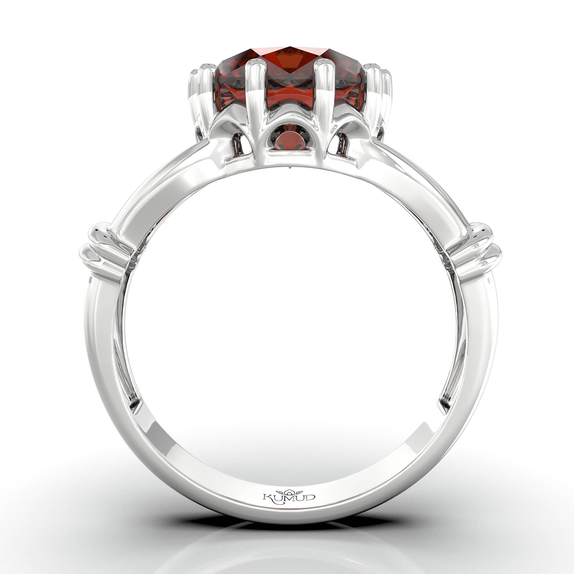 Hessonite (Gomed) Ring for Women in 18K White Gold – Oval 9x8 mm, Prong Setting, 3 g (Design KF-4) thumbnail