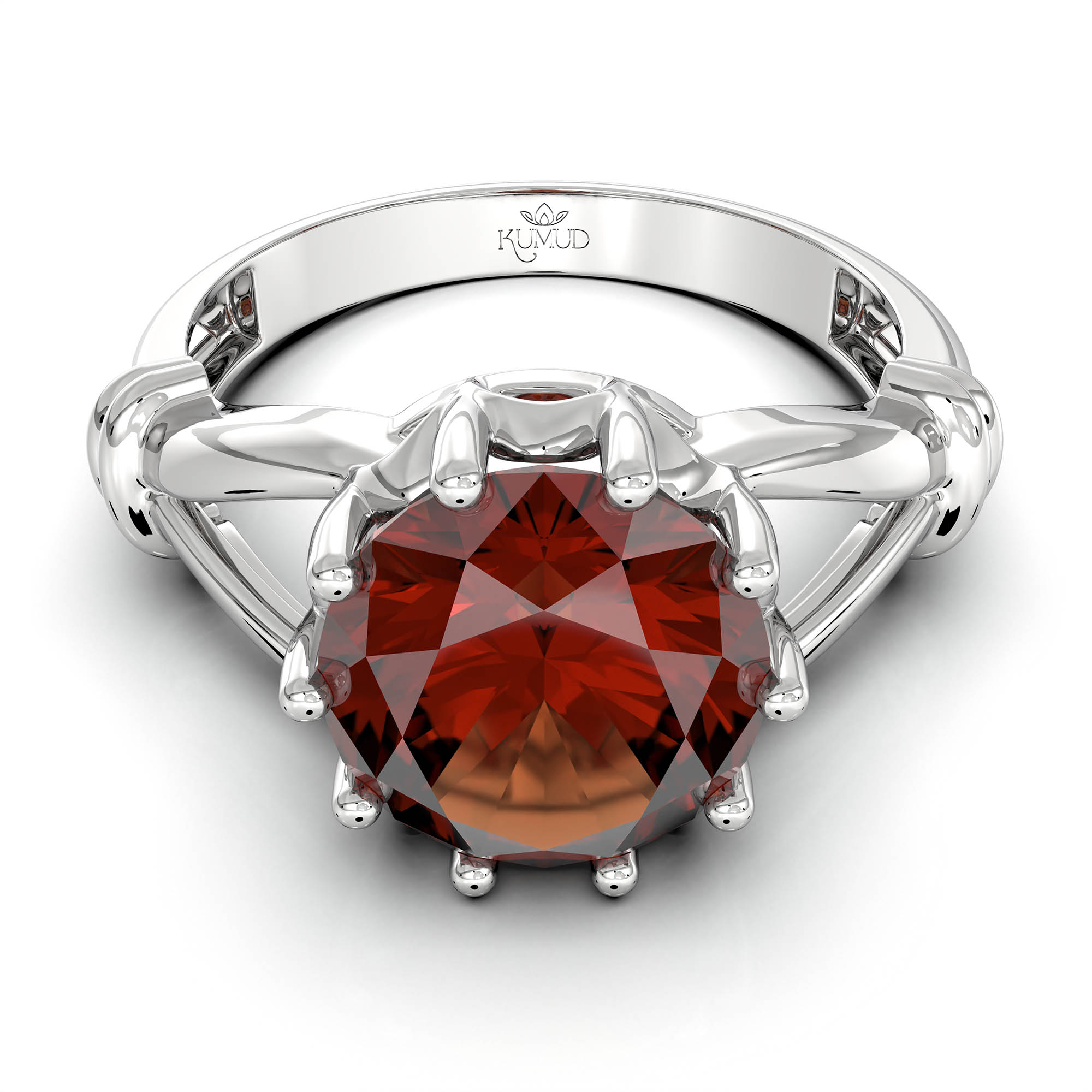 Hessonite (Gomed) Ring for Women in 18K White Gold – Oval 9x8 mm, Prong Setting, 3 g (Design KF-4) thumbnail