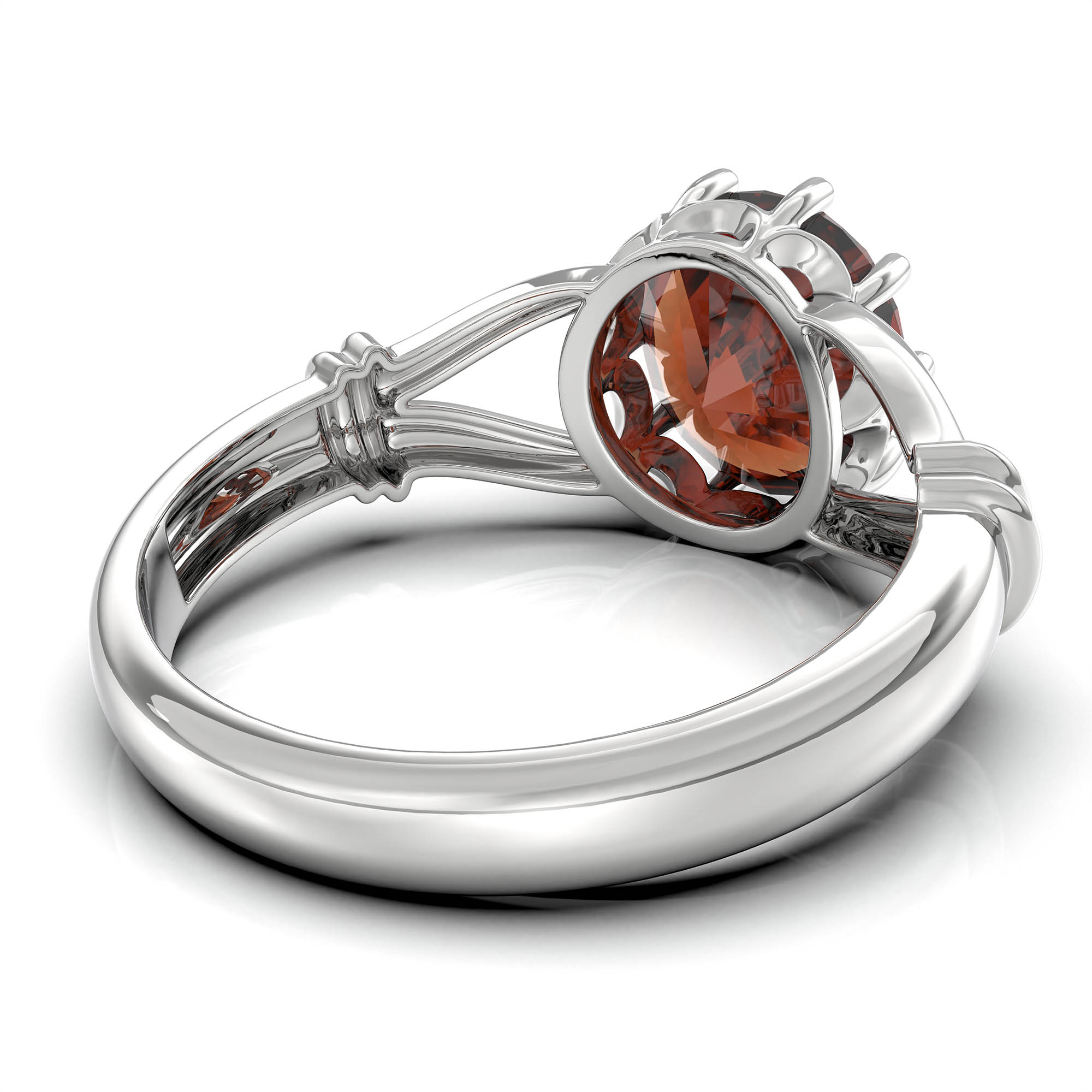Hessonite (Gomed) Ring for Women in 18K White Gold – Oval 9x8 mm, Prong Setting, 3 g (Design KF-4) thumbnail