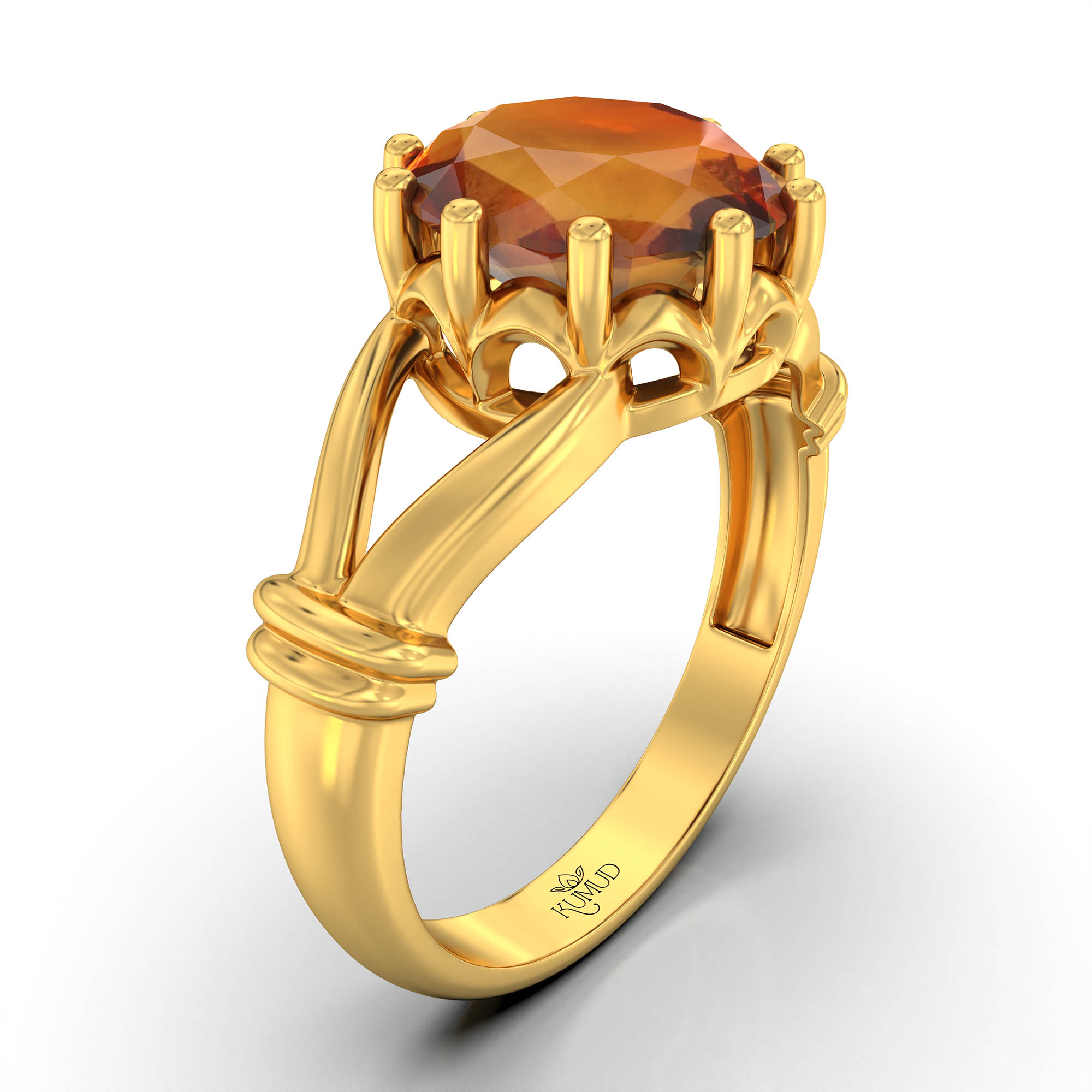 Hessonite (Gomed) Ring for Women in 22K Yellow Gold – Oval 9x8 mm, Prong Setting, 3 g (Design KF-4) thumbnail