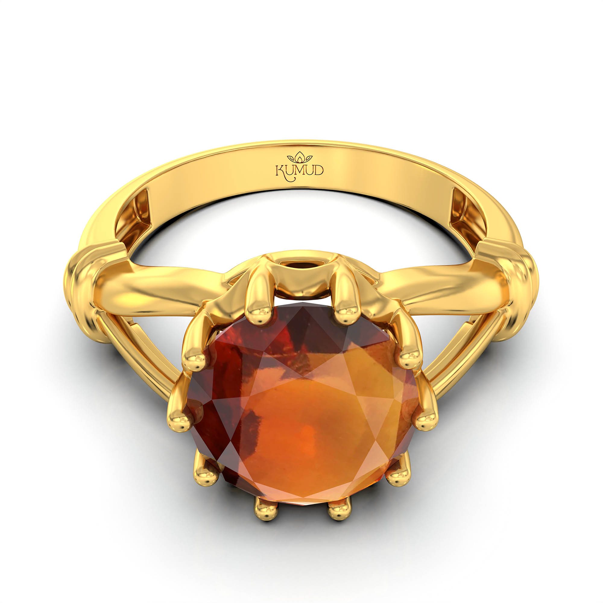 Hessonite (Gomed) Ring for Women in 22K Yellow Gold – Oval 9x8 mm, Prong Setting, 3 g (Design KF-4) thumbnail
