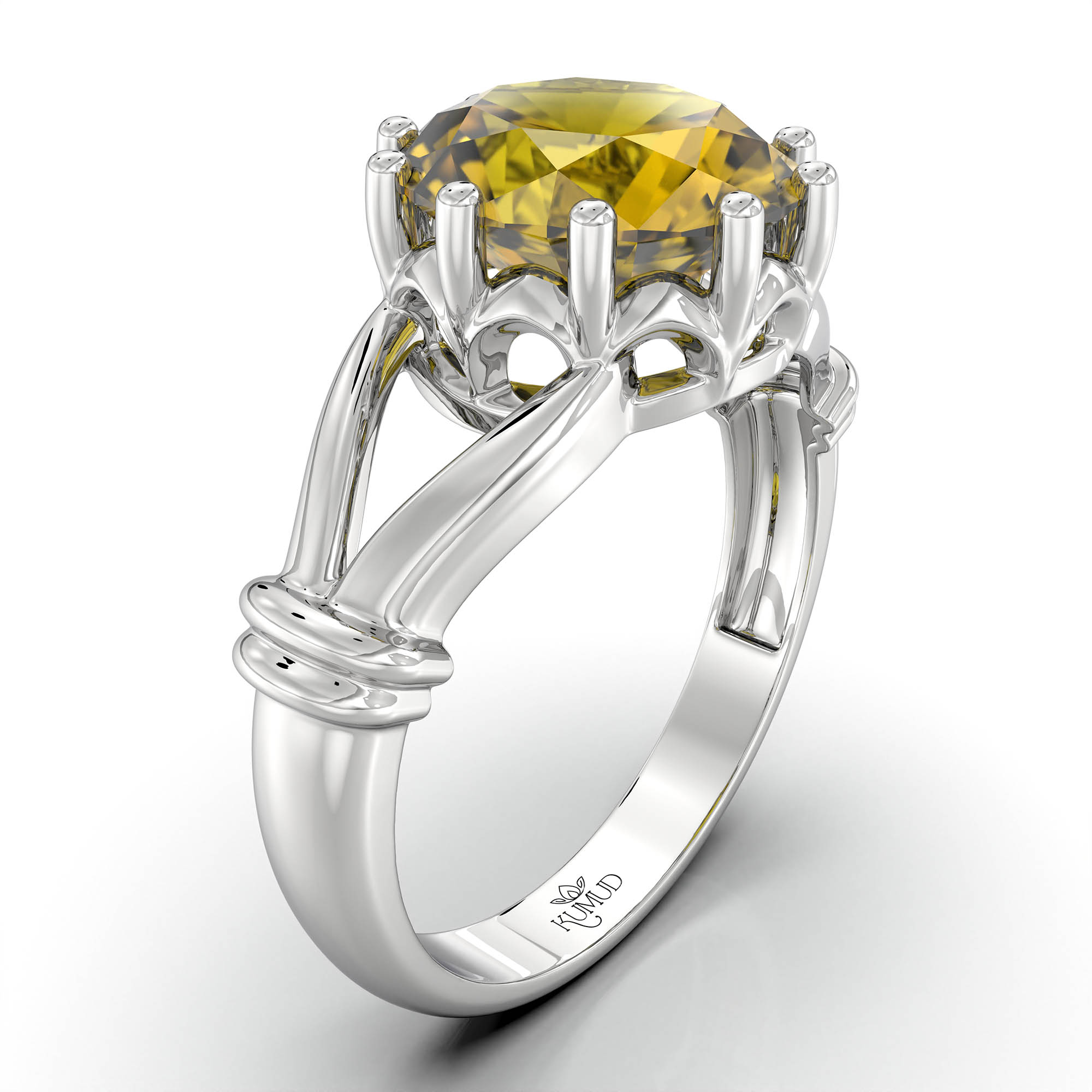 Yellow Sapphire (Pukhraj) Ring for Women in 925 Sterling Silver – Oval 9x8 mm, Prong Setting, 1.8 g (Design KF-4) thumbnail