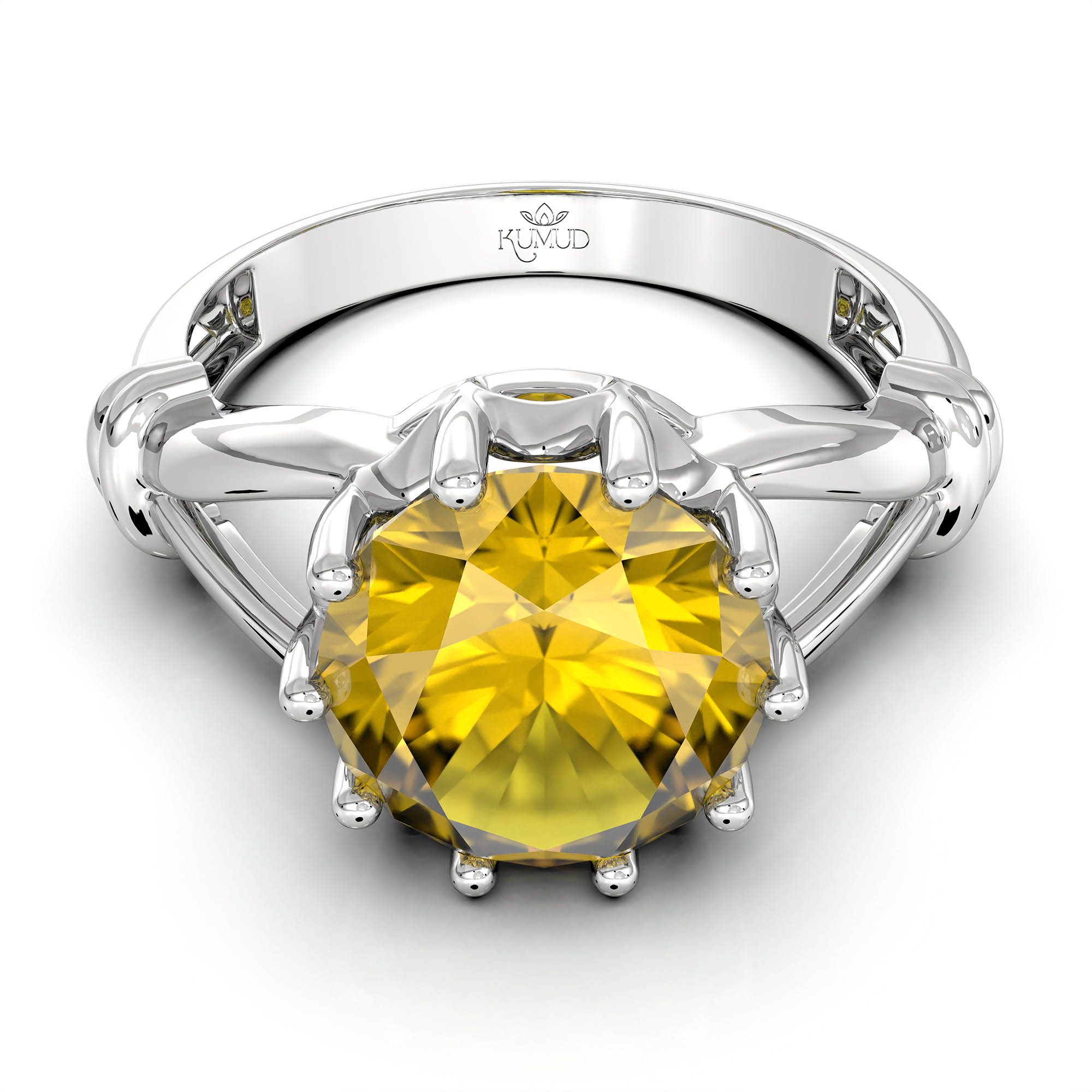Yellow Sapphire (Pukhraj) Ring for Women in 925 Sterling Silver – Oval 9x8 mm, Prong Setting, 1.8 g (Design KF-4) thumbnail