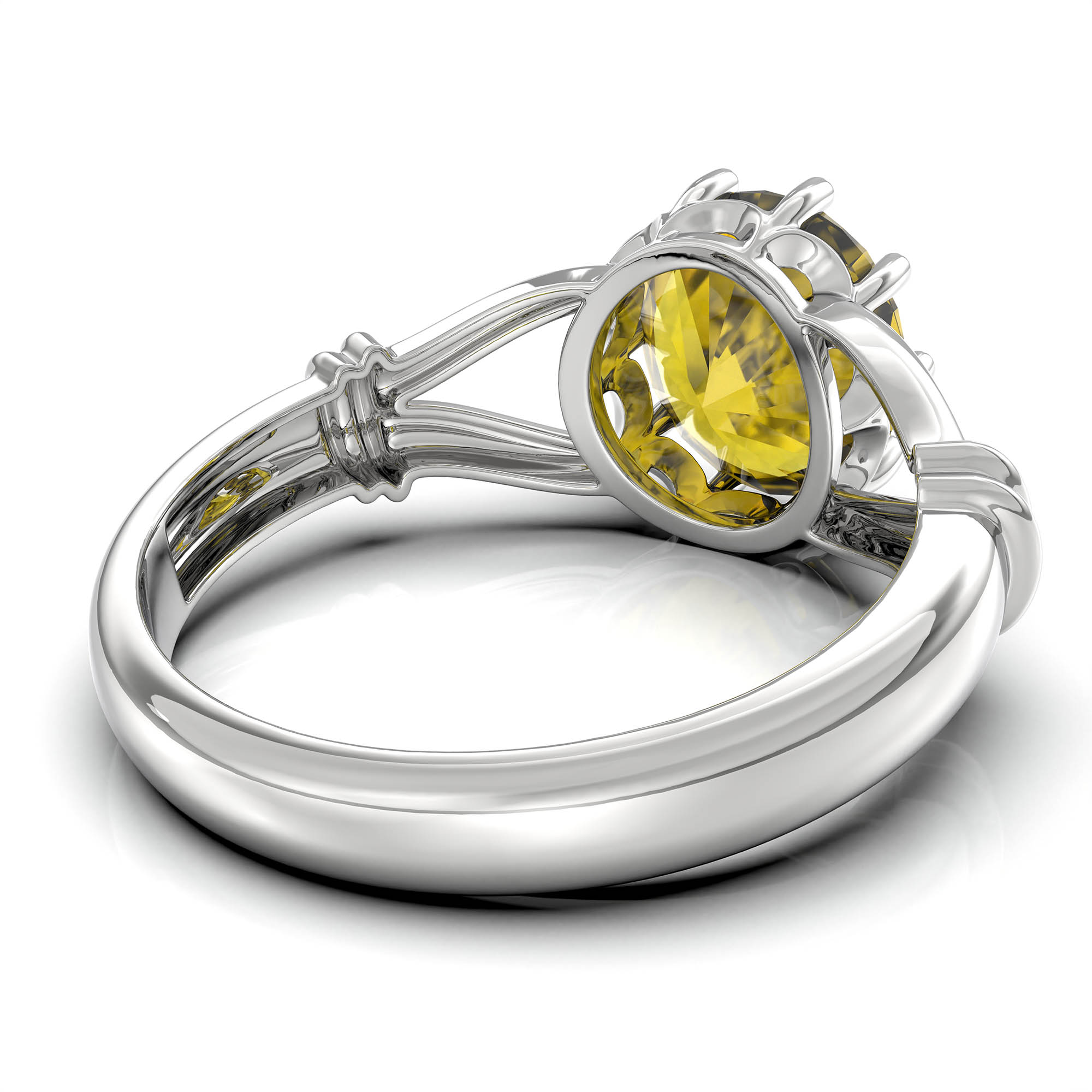 Yellow Sapphire (Pukhraj) Ring for Women in 925 Sterling Silver – Oval 9x8 mm, Prong Setting, 1.8 g (Design KF-4) thumbnail
