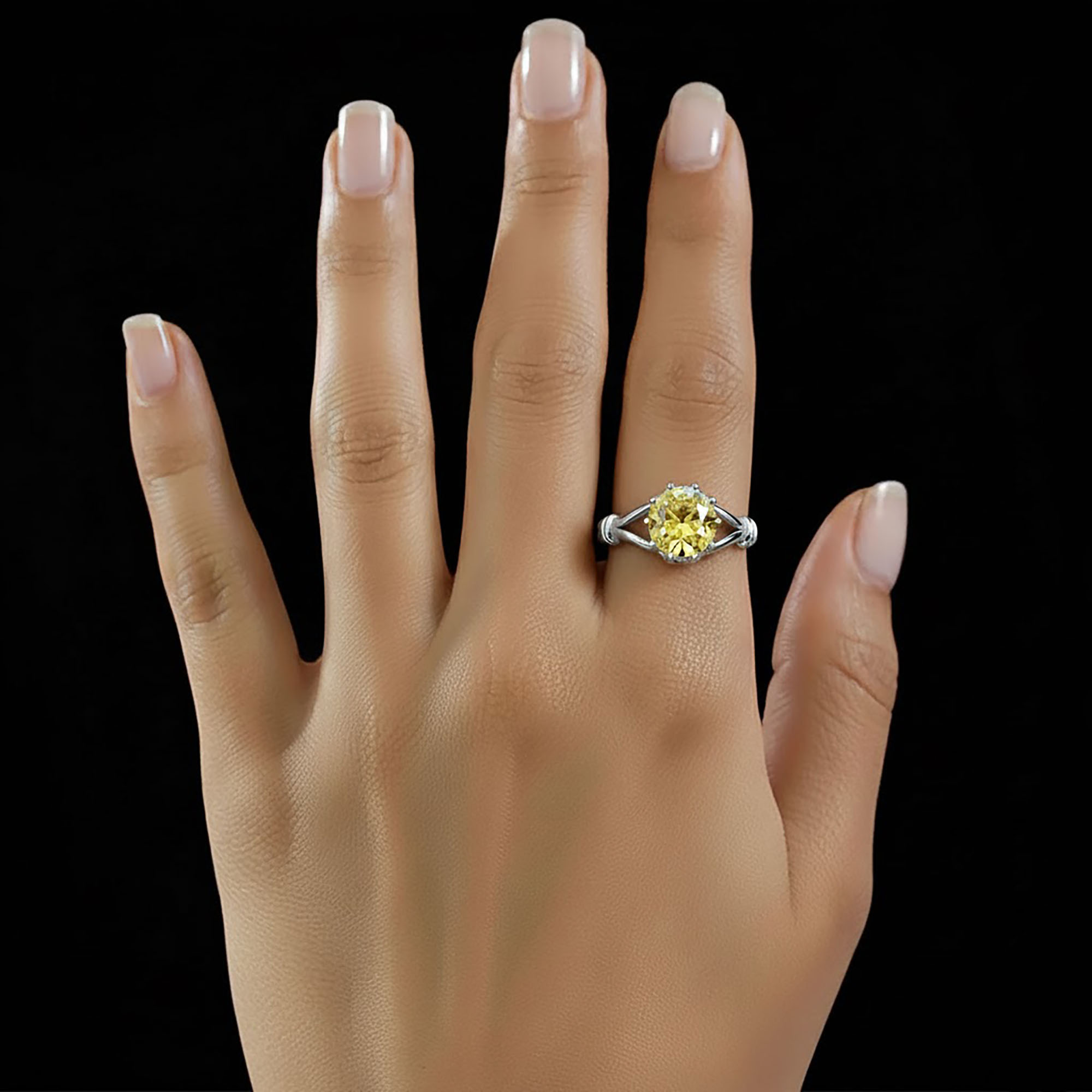Yellow Sapphire (Pukhraj) Ring for Women in 925 Sterling Silver – Oval 9x8 mm, Prong Setting, 1.8 g (Design KF-4) thumbnail