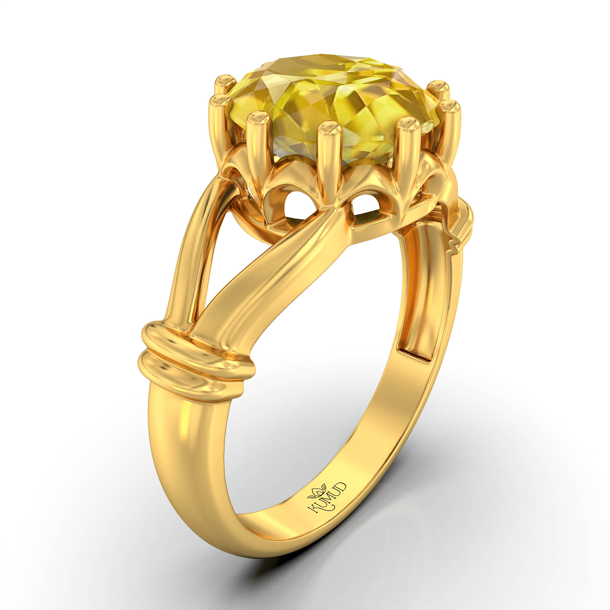 Yellow Sapphire (Pukhraj) Ring for Women in 22K Yellow Gold – Oval 9x8 mm, Prong Setting, 3 g (Design KF-4) thumbnail