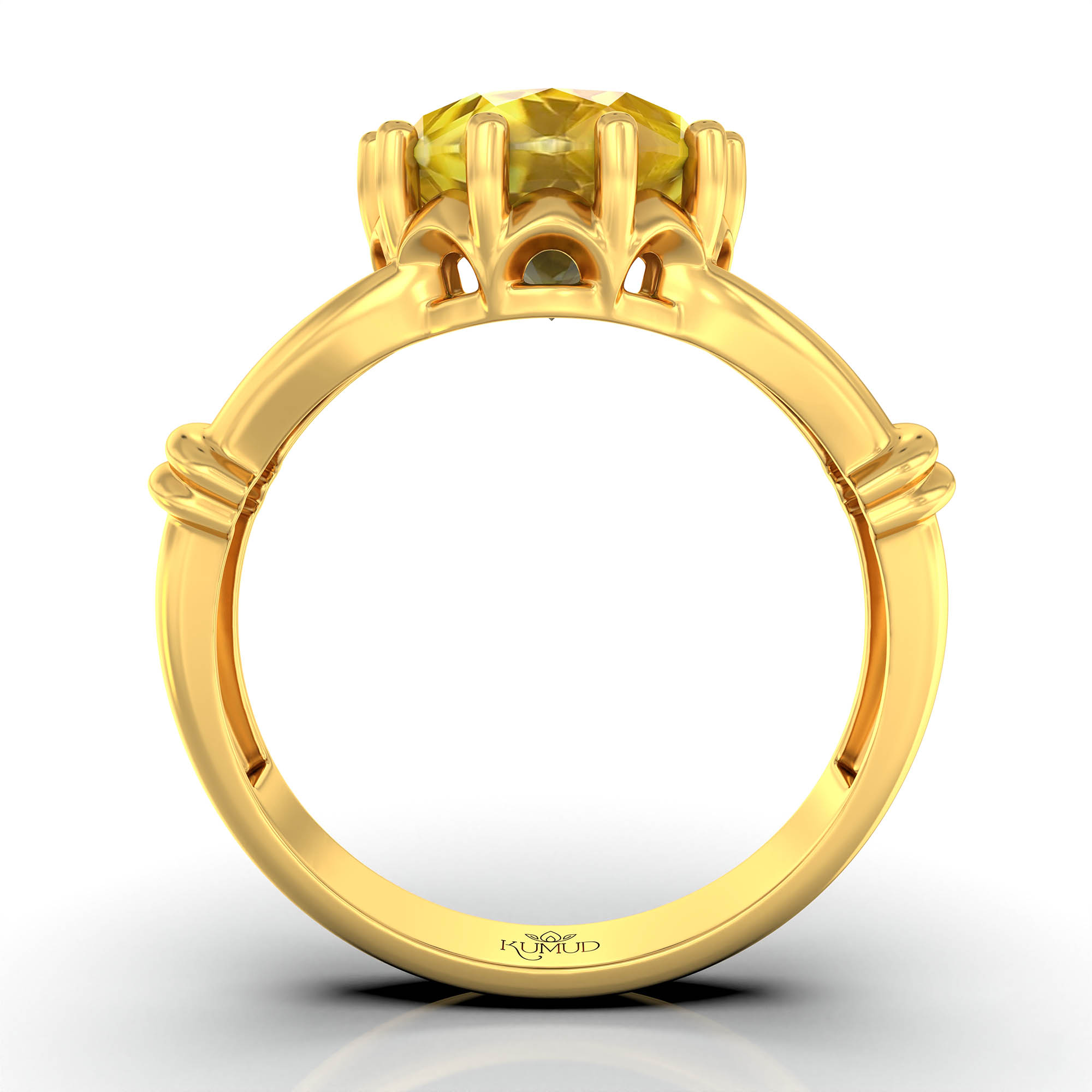 Yellow Sapphire (Pukhraj) Ring for Women in 22K Yellow Gold – Oval 9x8 mm, Prong Setting, 3 g (Design KF-4) thumbnail