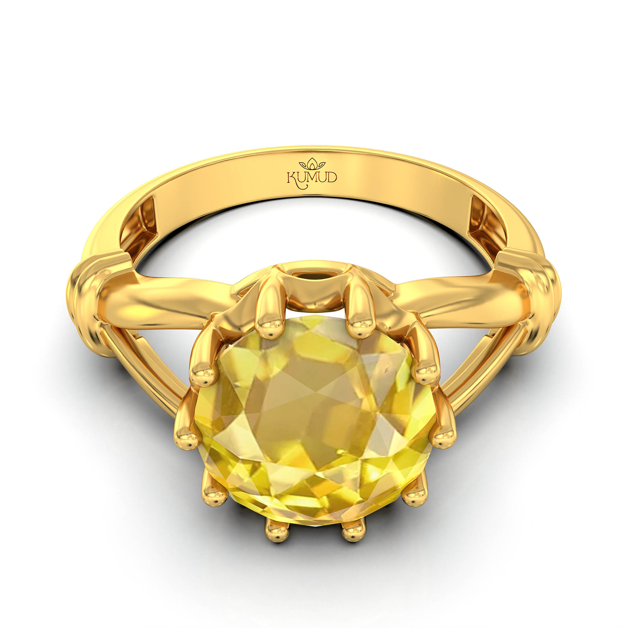 Yellow Sapphire (Pukhraj) Ring for Women in 22K Yellow Gold – Oval 9x8 mm, Prong Setting, 3 g (Design KF-4) thumbnail