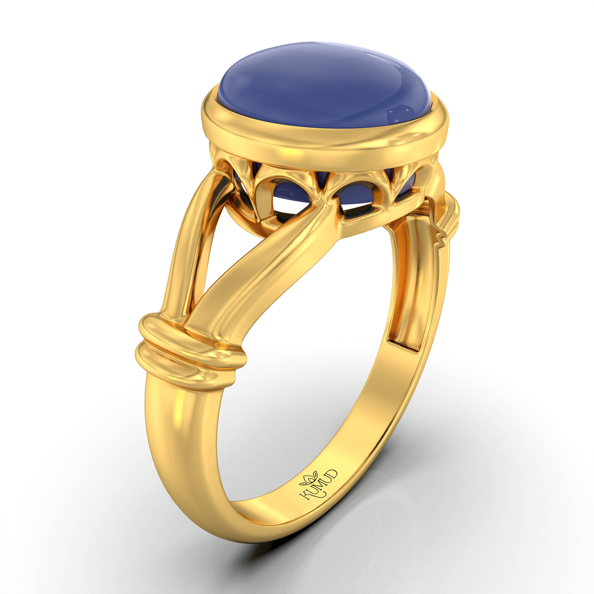 Blue Sapphire (Neelam) Ring for Women in 22K Yellow Gold – Oval Cabochon 9x8 mm, Bezel Setting, 3 g (Design KF-4) thumbnail
