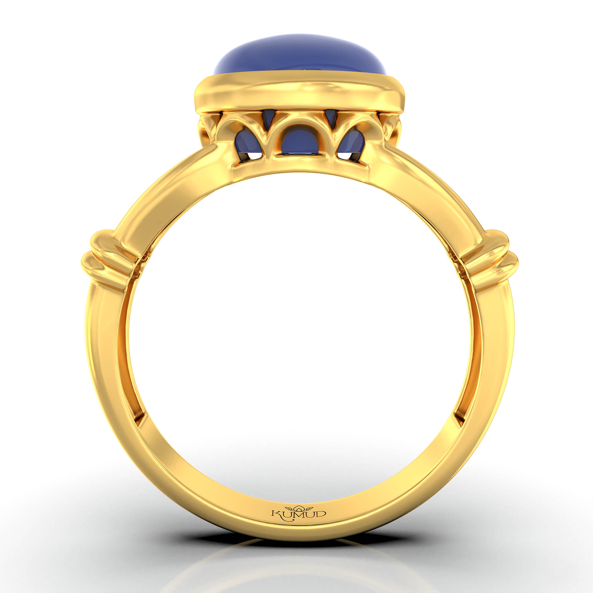 Blue Sapphire (Neelam) Ring for Women in 22K Yellow Gold – Oval Cabochon 9x8 mm, Bezel Setting, 3 g (Design KF-4) thumbnail