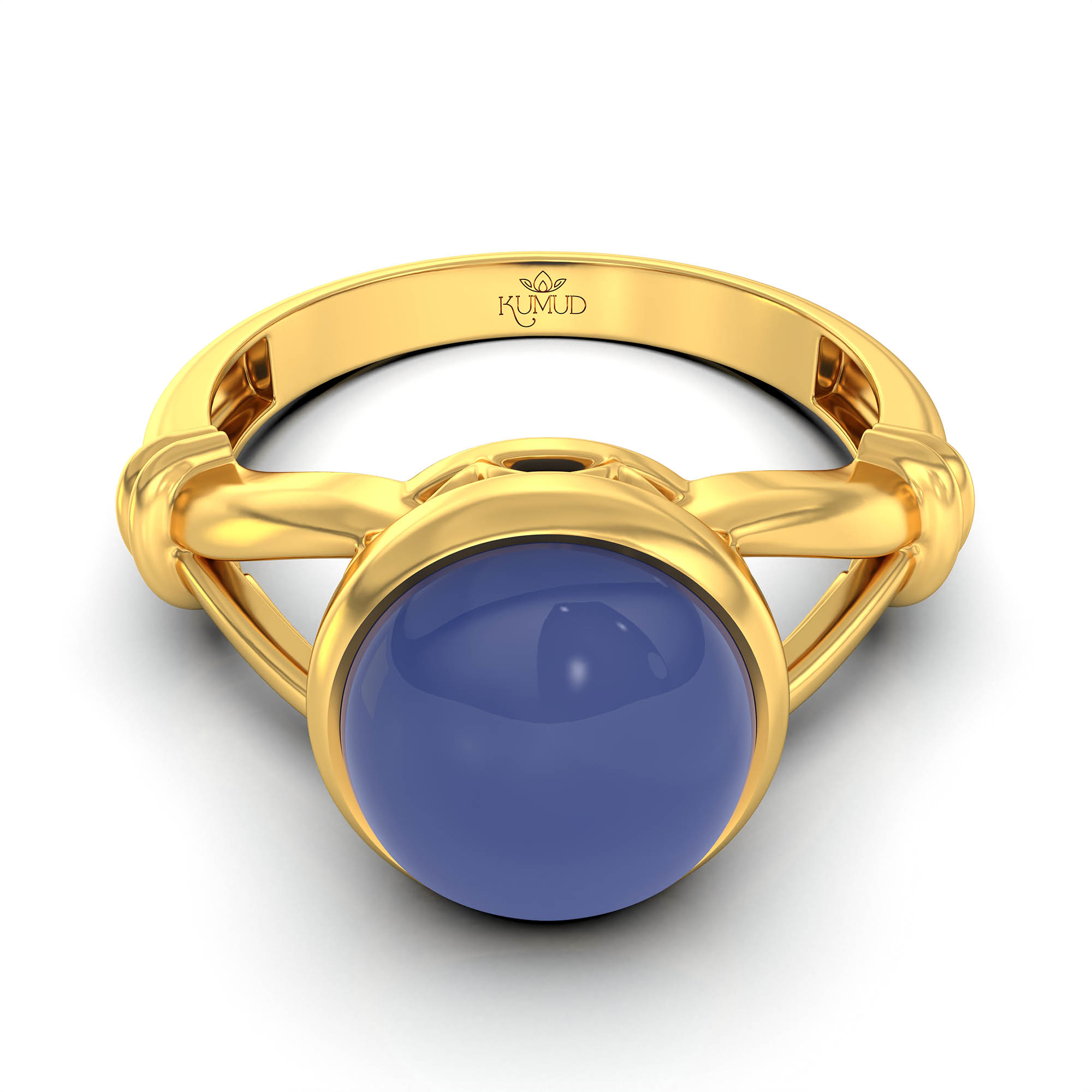 Blue Sapphire (Neelam) Ring for Women in 22K Yellow Gold – Oval Cabochon 9x8 mm, Bezel Setting, 3 g (Design KF-4) thumbnail