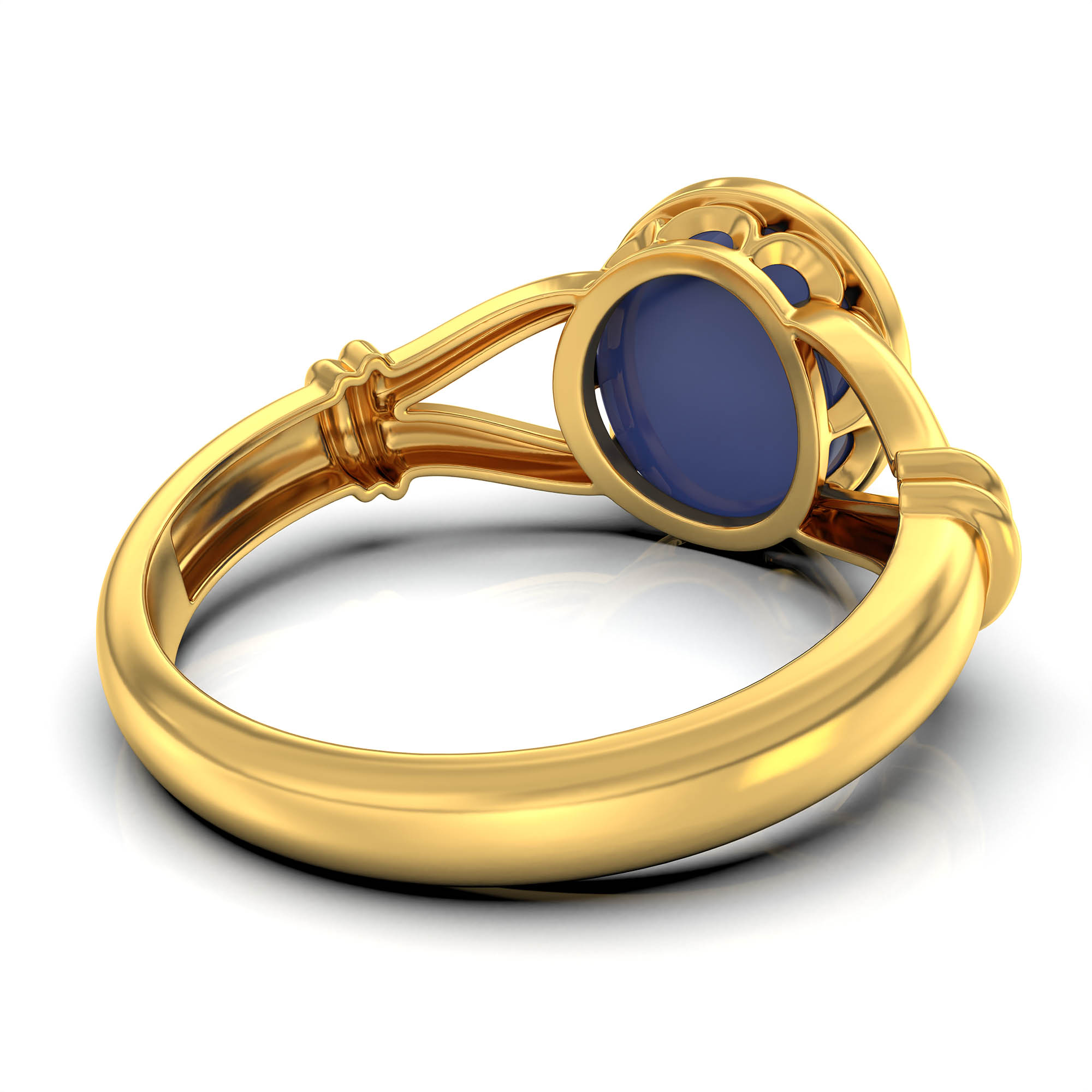 Blue Sapphire (Neelam) Ring for Women in 22K Yellow Gold – Oval Cabochon 9x8 mm, Bezel Setting, 3 g (Design KF-4) thumbnail