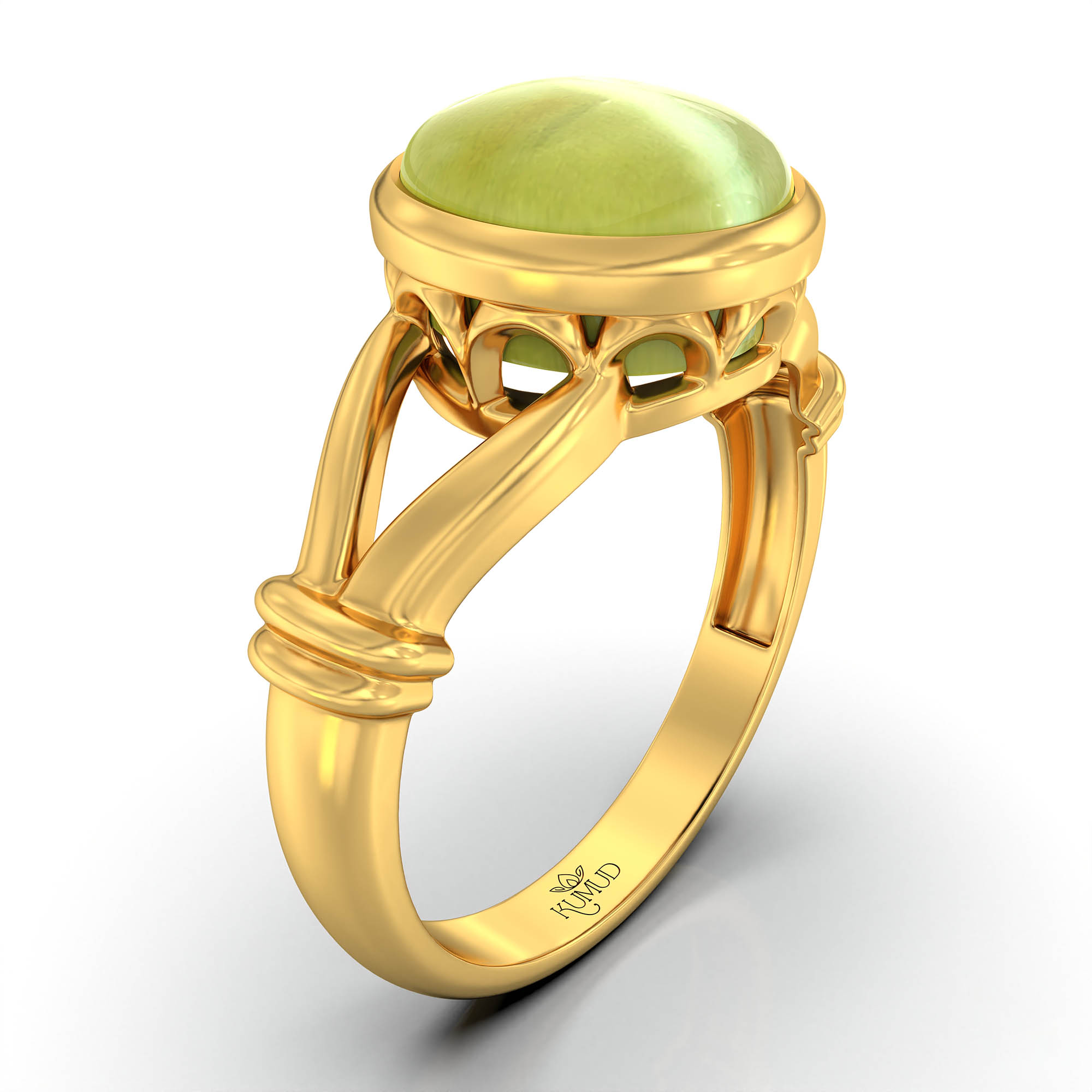 Cat's Eye (Lehsunia) Ring for Women in 22K Yellow Gold – Oval Cabochon 9x8 mm, Bezel Setting, 3 g (Design KF-4) thumbnail