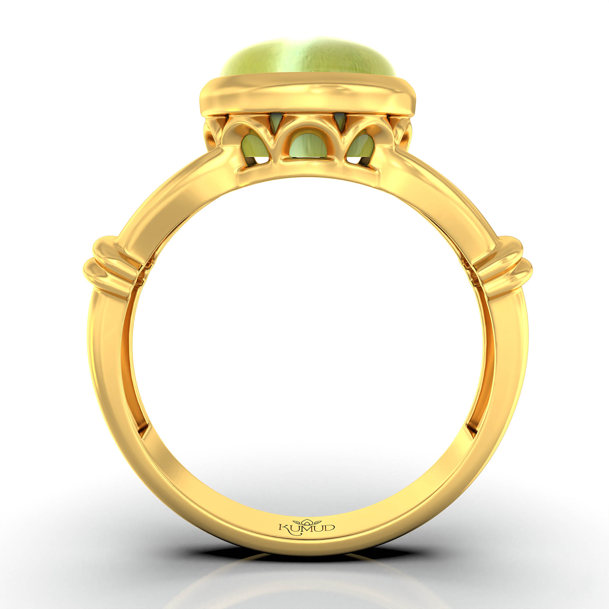 Cat's Eye (Lehsunia) Ring for Women in 22K Yellow Gold – Oval Cabochon 9x8 mm, Bezel Setting, 3 g (Design KF-4) thumbnail