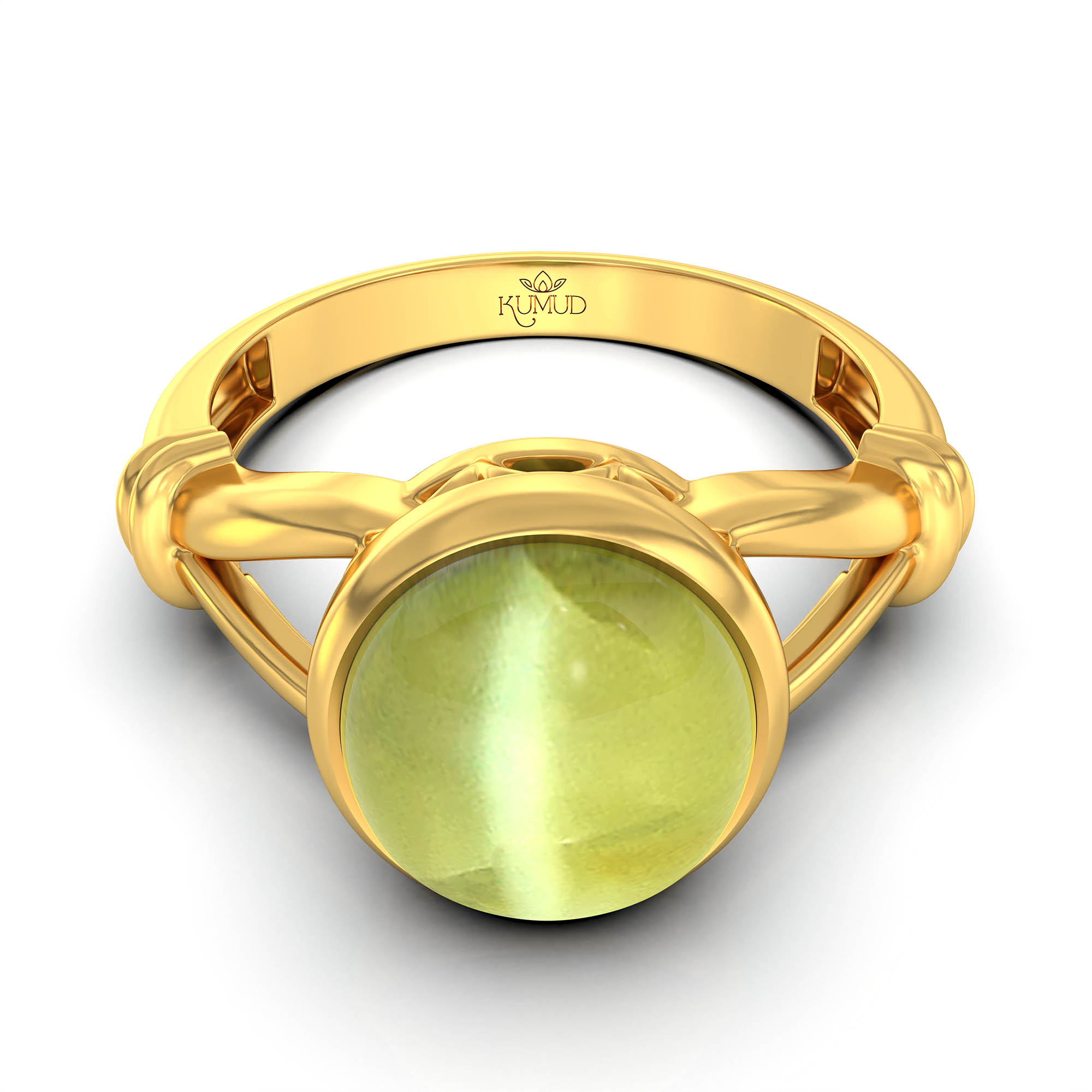 Cat's Eye (Lehsunia) Ring for Women in 22K Yellow Gold – Oval Cabochon 9x8 mm, Bezel Setting, 3 g (Design KF-4) thumbnail