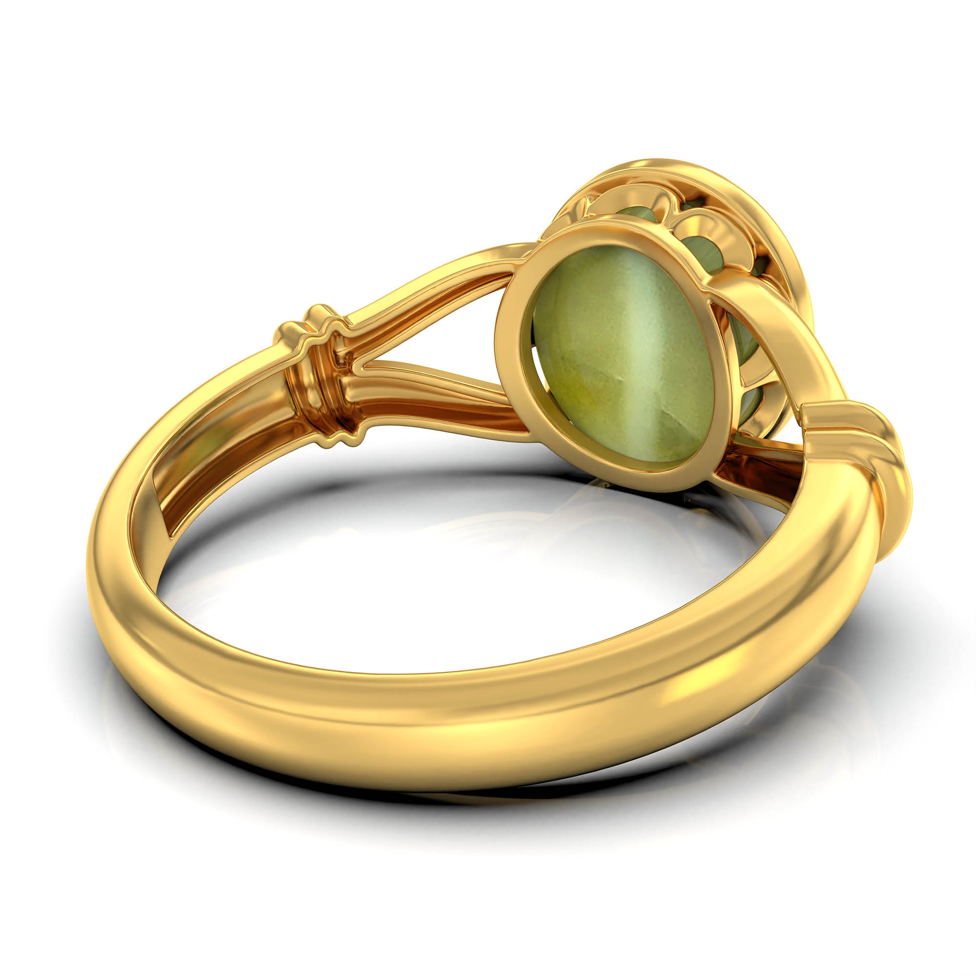 Cat's Eye (Lehsunia) Ring for Women in 22K Yellow Gold – Oval Cabochon 9x8 mm, Bezel Setting, 3 g (Design KF-4) thumbnail