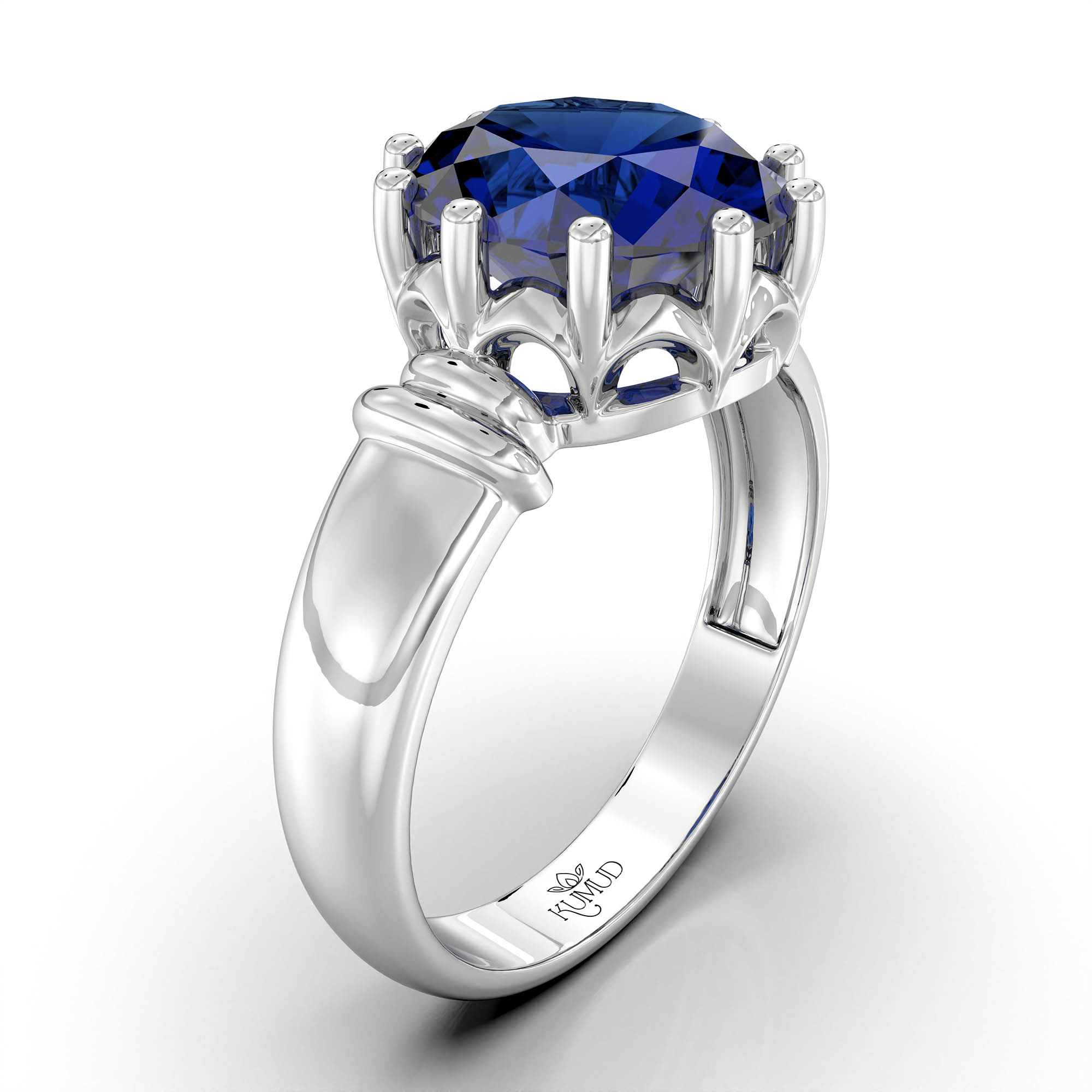 Blue Sapphire (Neelam) Ring for Women in 18K White Gold – Oval 9x8 mm, Prong Setting, 3 g (Design KF-5) thumbnail