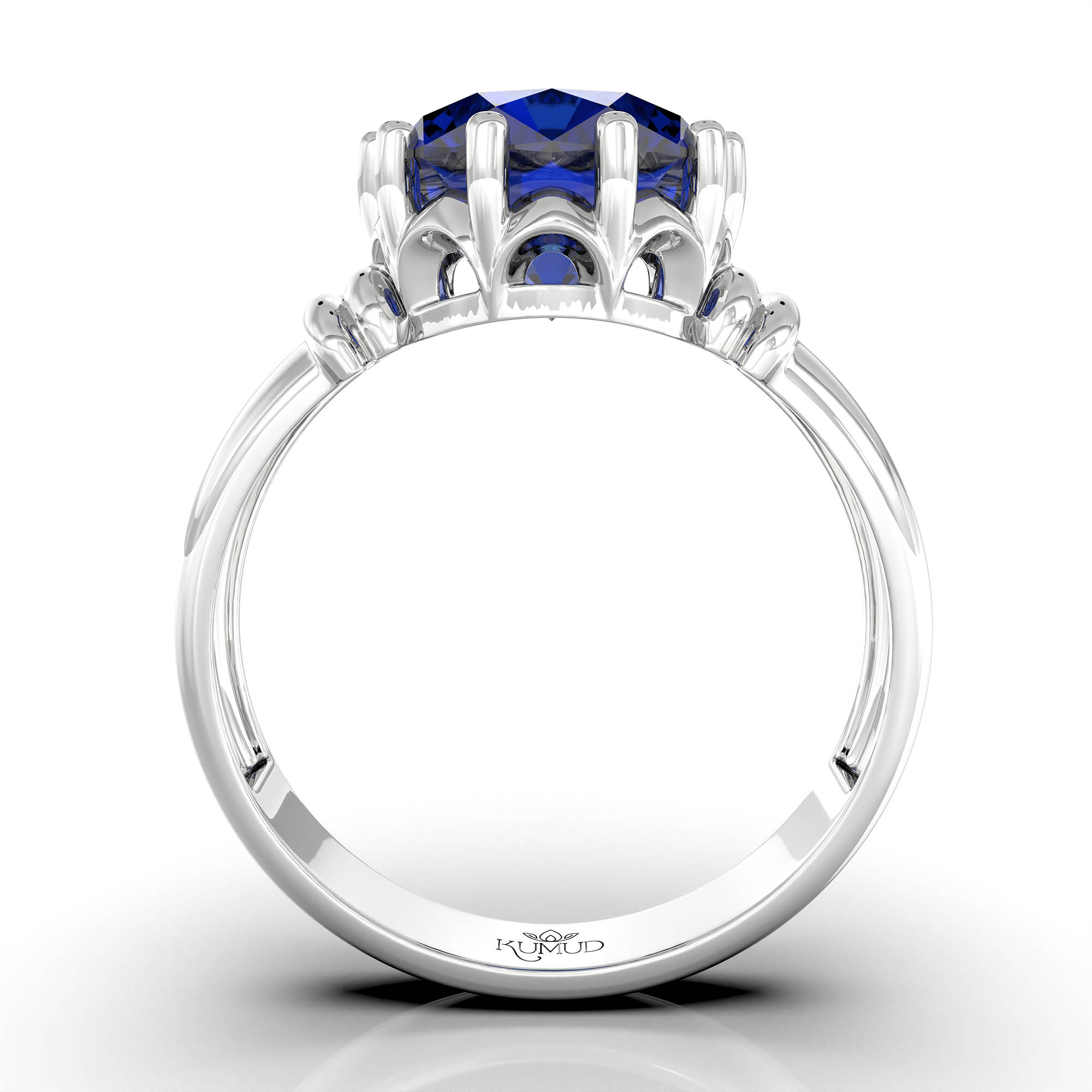 Blue Sapphire (Neelam) Ring for Women in 18K White Gold – Oval 9x8 mm, Prong Setting, 3 g (Design KF-5) thumbnail