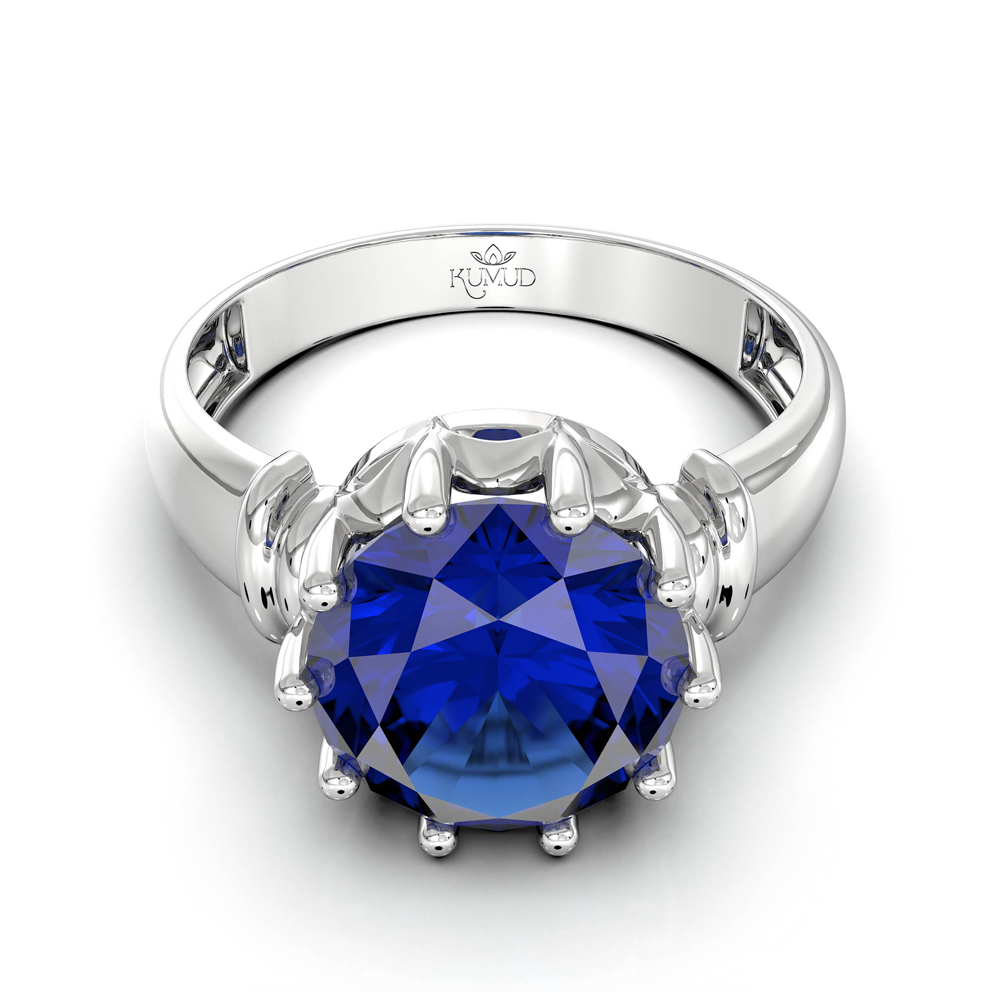 Blue Sapphire (Neelam) Ring for Women in 18K White Gold – Oval 9x8 mm, Prong Setting, 3 g (Design KF-5) thumbnail