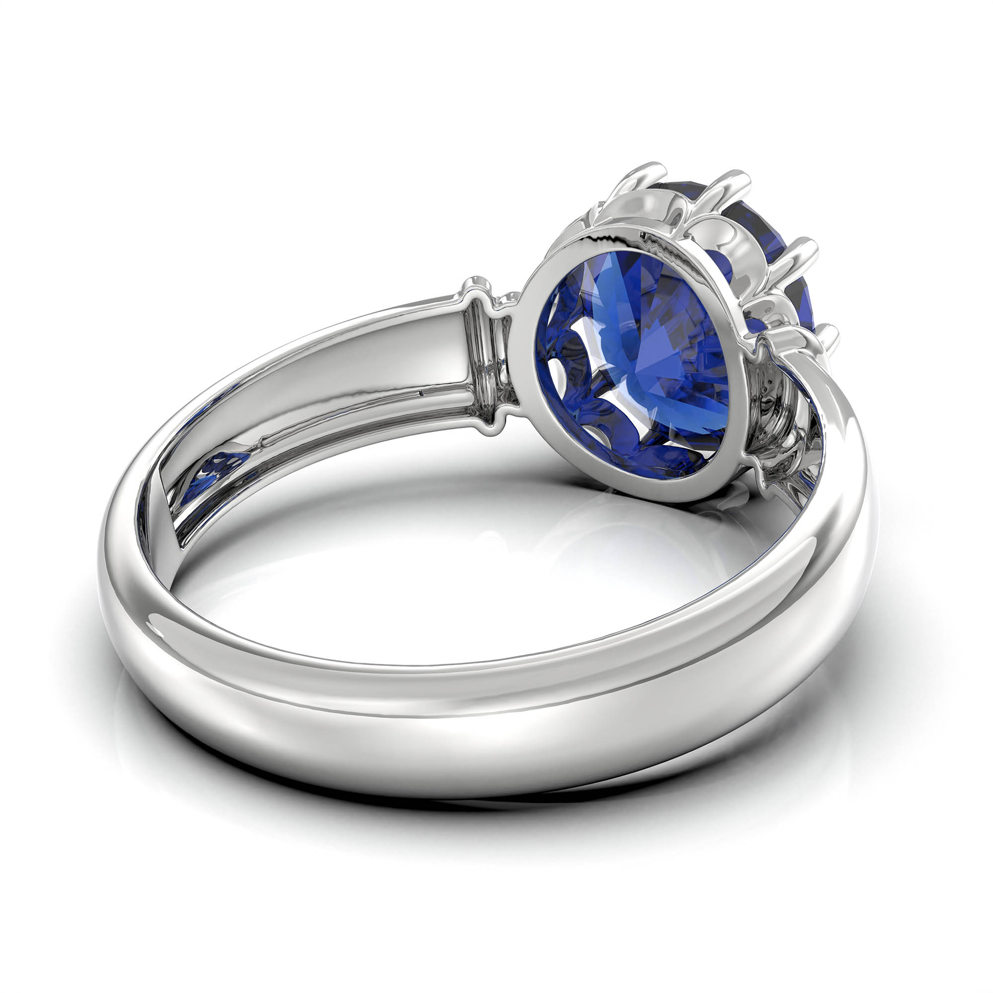 Blue Sapphire (Neelam) Ring for Women in 18K White Gold – Oval 9x8 mm, Prong Setting, 3 g (Design KF-5) thumbnail