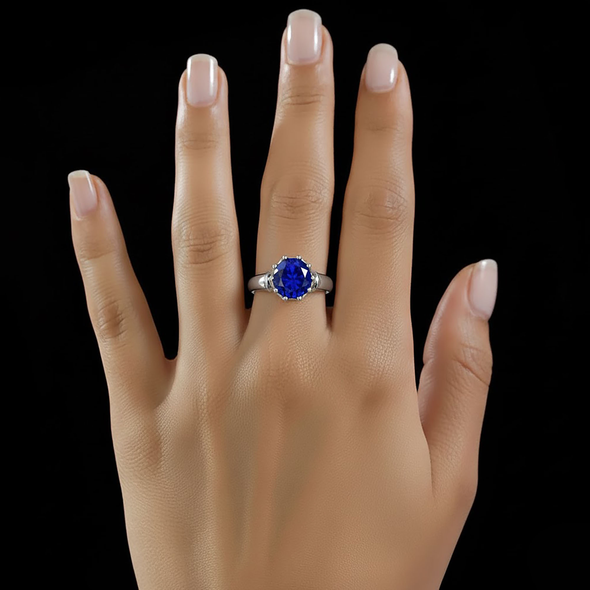 Blue Sapphire (Neelam) Ring for Women in 18K White Gold – Oval 9x8 mm, Prong Setting, 3 g (Design KF-5) thumbnail
