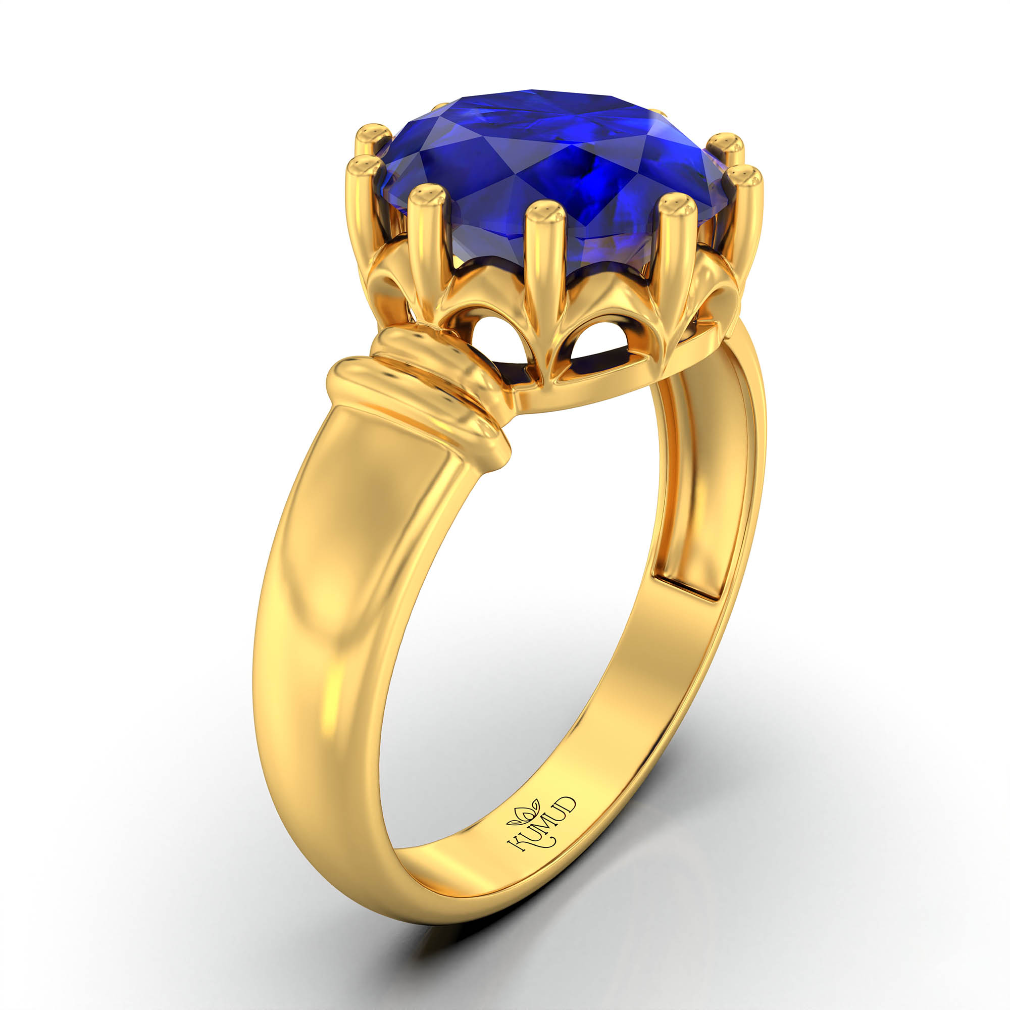 Blue Sapphire (Neelam) Ring for Women in 22K Yellow Gold – Oval 9x8 mm, Prong Setting, 3 g (Design KF-5) thumbnail